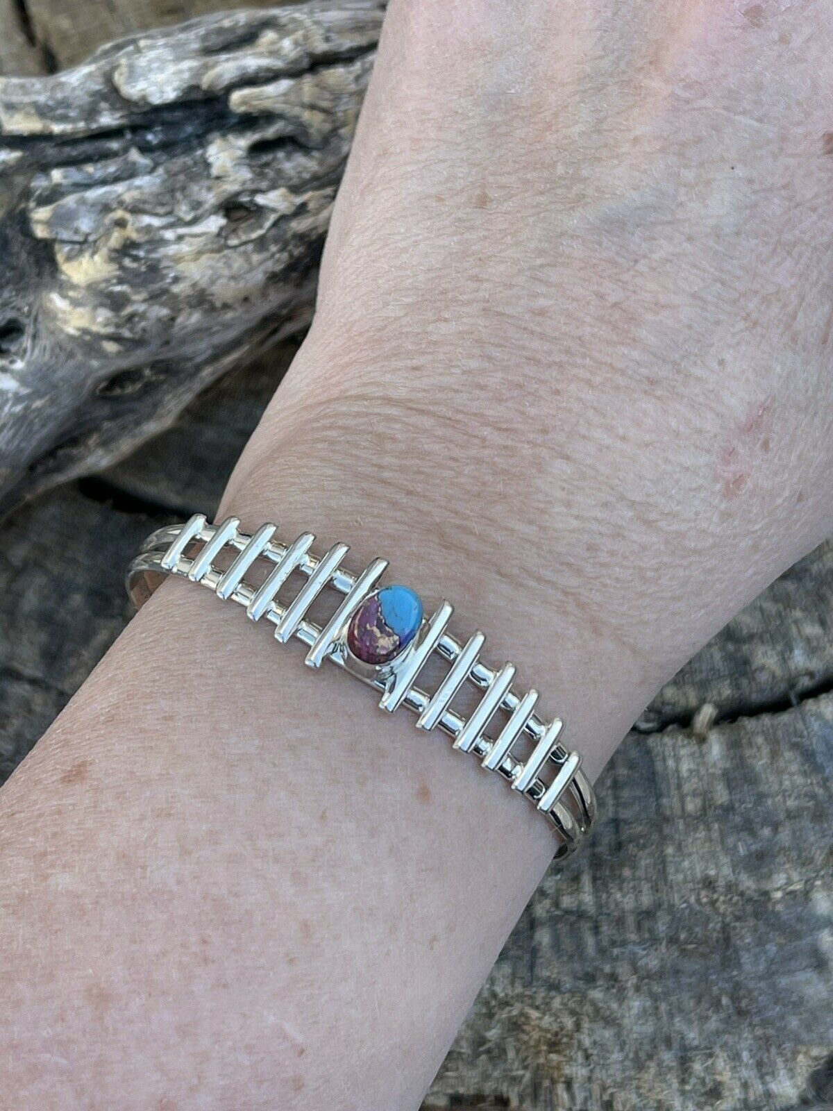 Handcrafted Pink Dream Mohave Sterling Silver Cuff Bracelet Signed