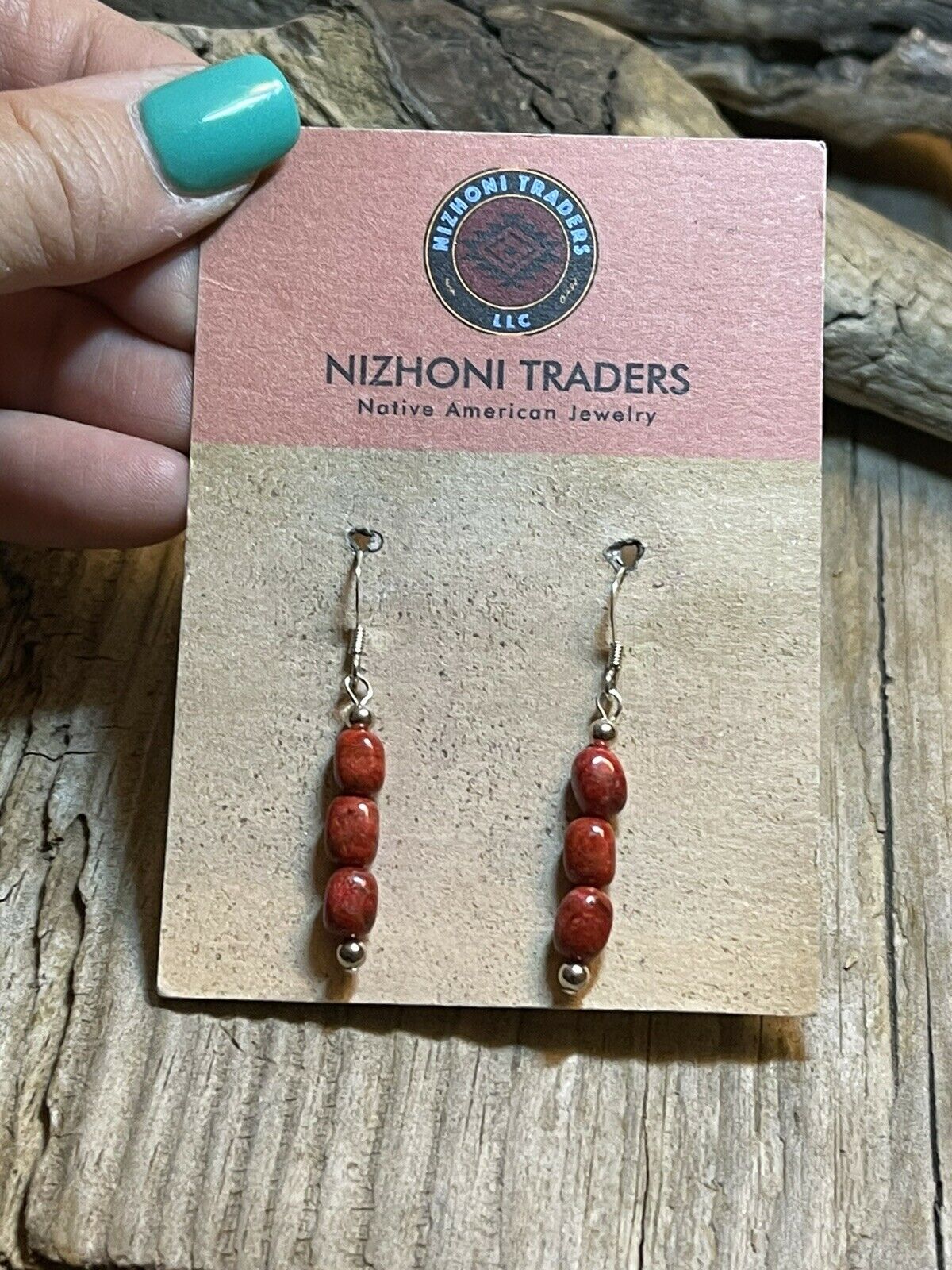 Handcrafted Sterling Silver 3 Stone Apple Coral Dangle Earrings