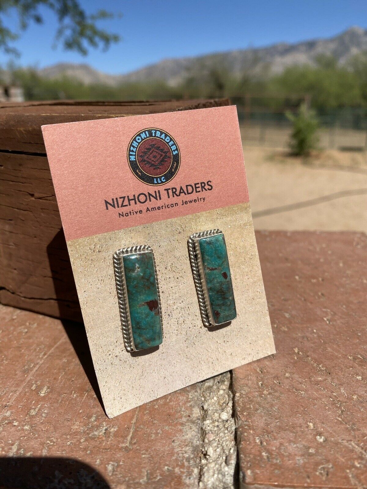Handcrafted Sterling & Turquoise Rectangle Post Earrings Signed