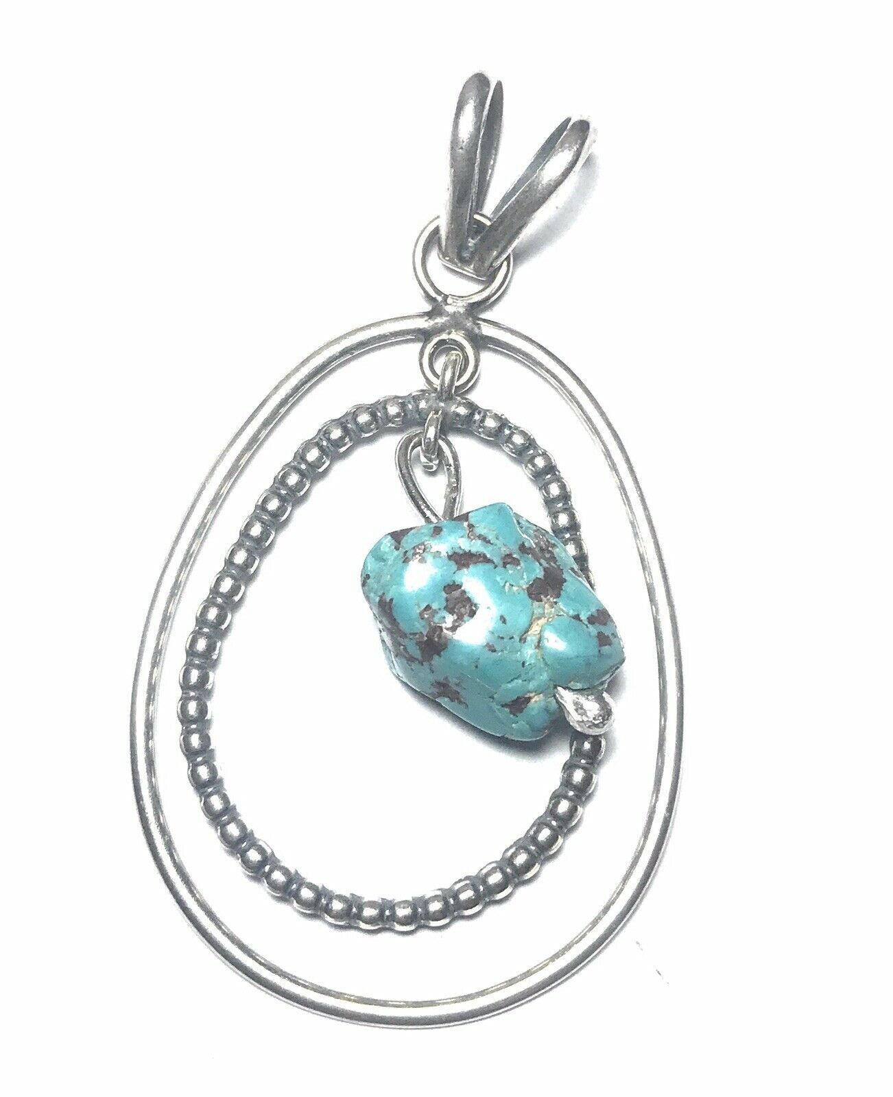 Handcrafted Sterling Silver & Turquoise Rope Style Pendant