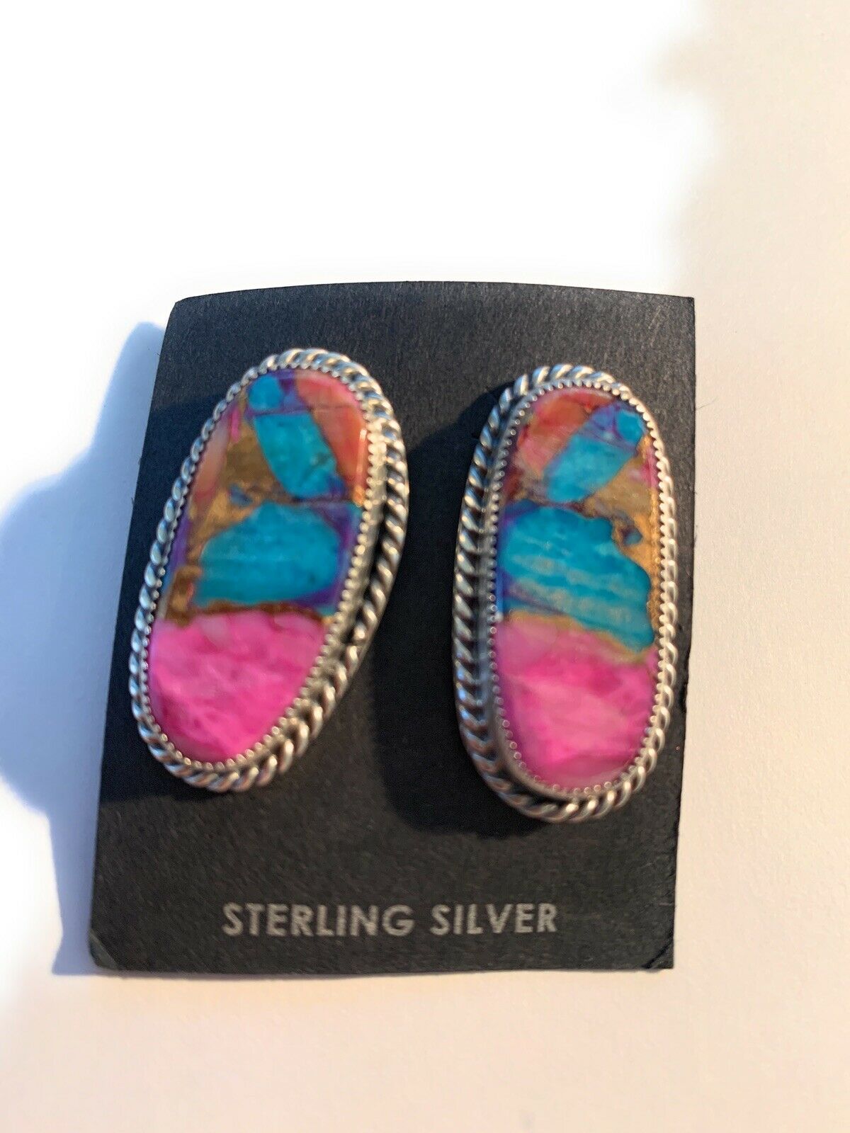 Handcrafted Pink Dream Mojave & Sterling Silver Oval Studs