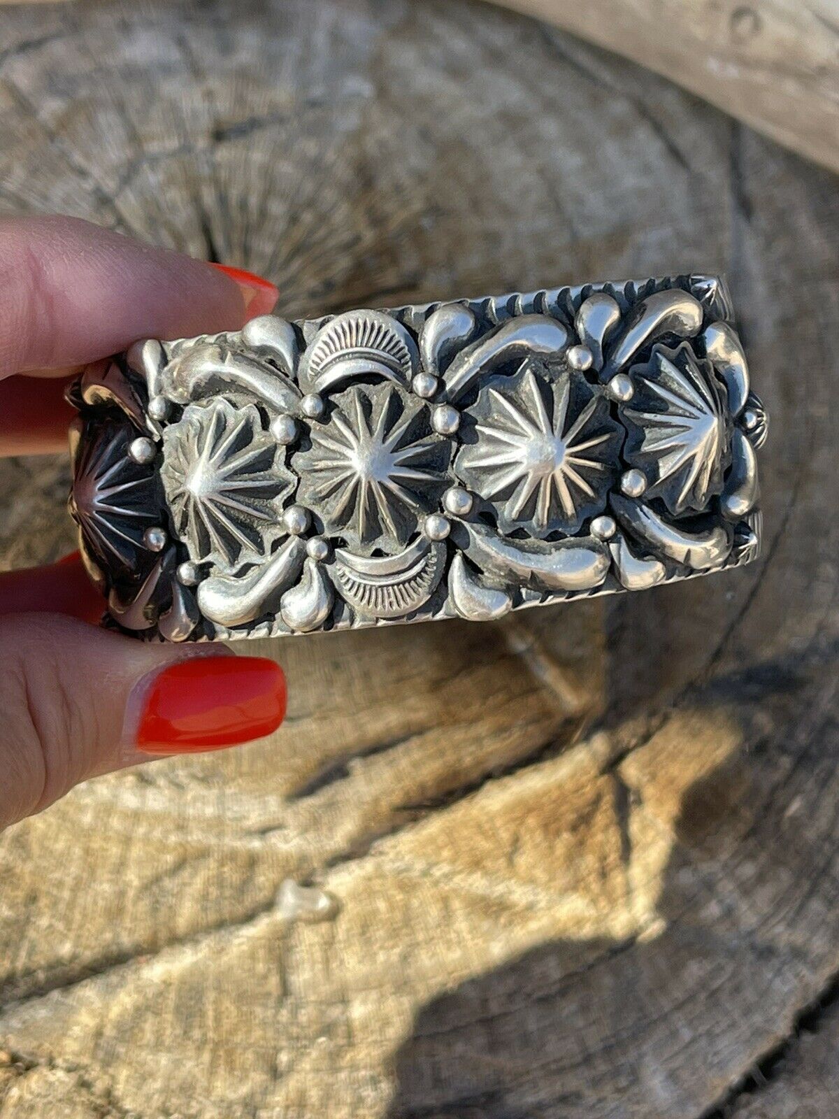Handcrafted Becenti Southwest Sterling Silver Concho Cuff Bracelet
