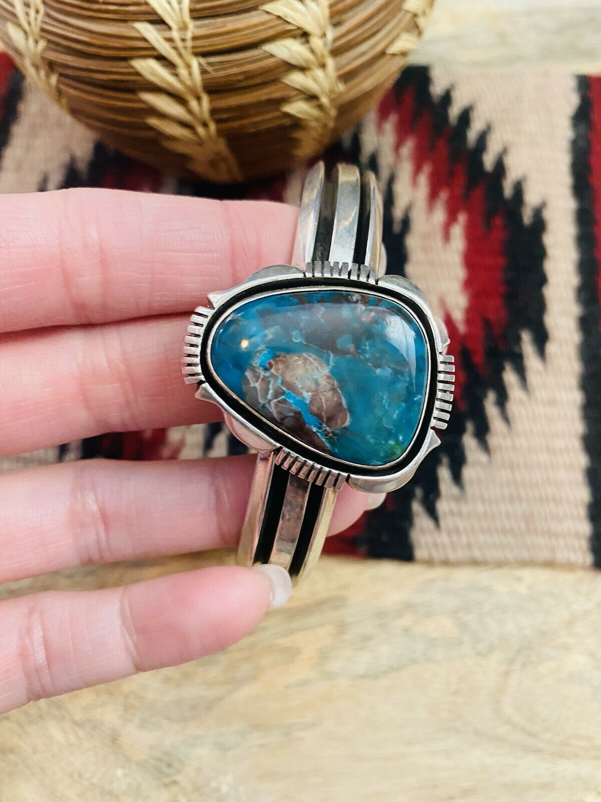 Handcrafted Vintage Royston Turquoise & Sterling Silver Cuff Bracelet by Cooper Willie