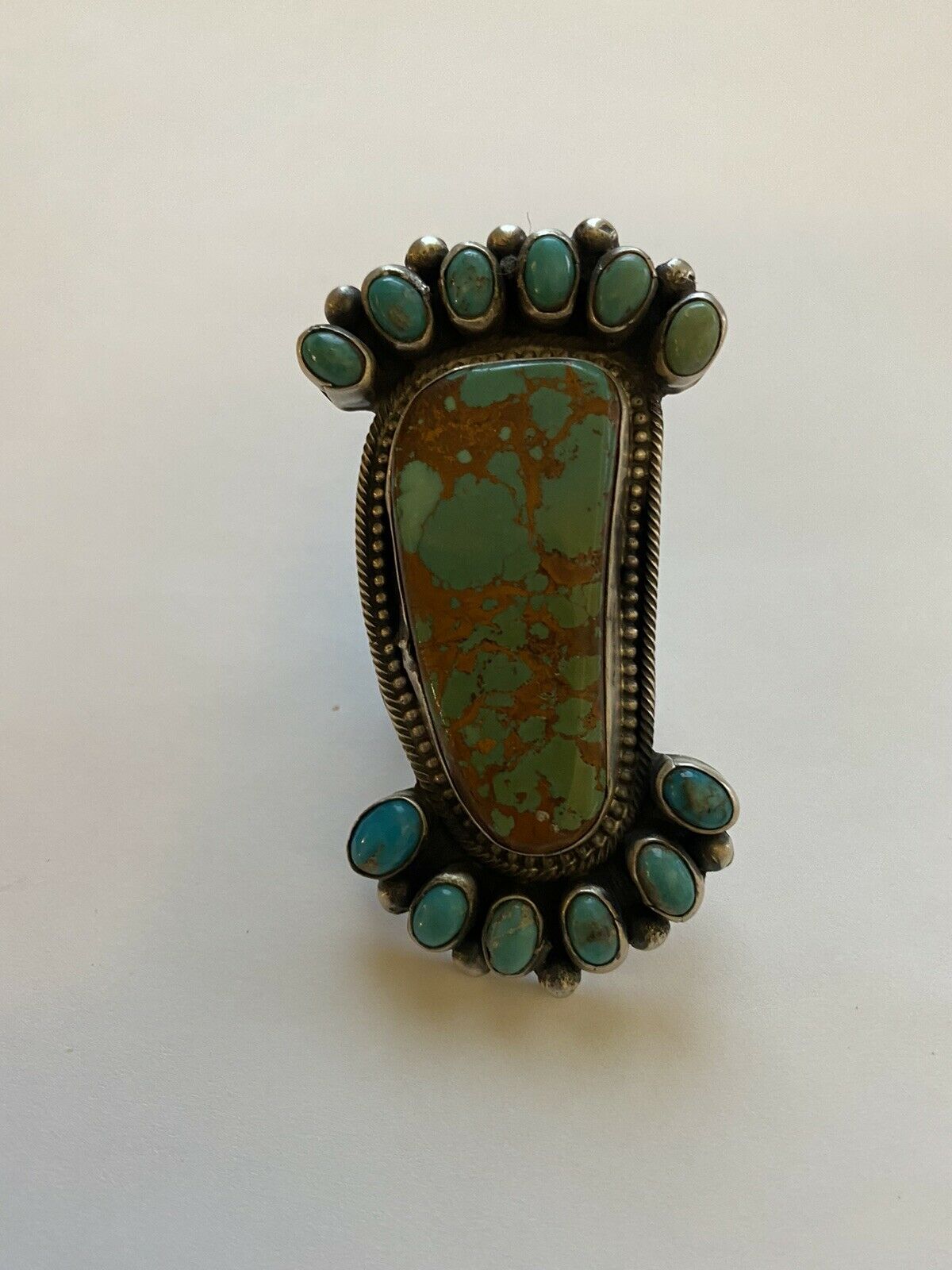 Handcrafted Sterling Royston And Carico Lake Turquoise Cluster Ring Size 7