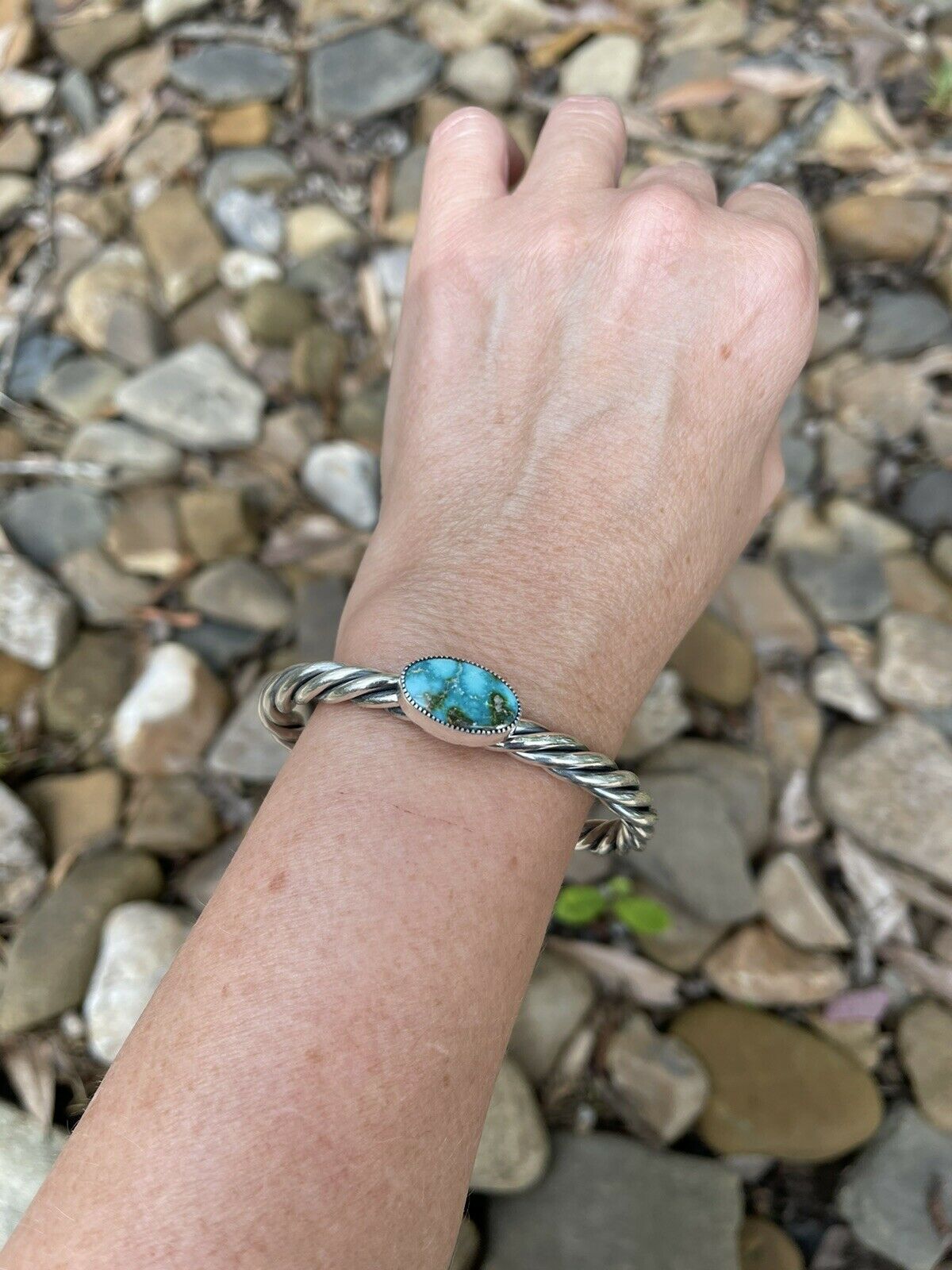 Handcrafted Sterling Sonoran Mountain Turquoise Rope Style Bracelet Cuff