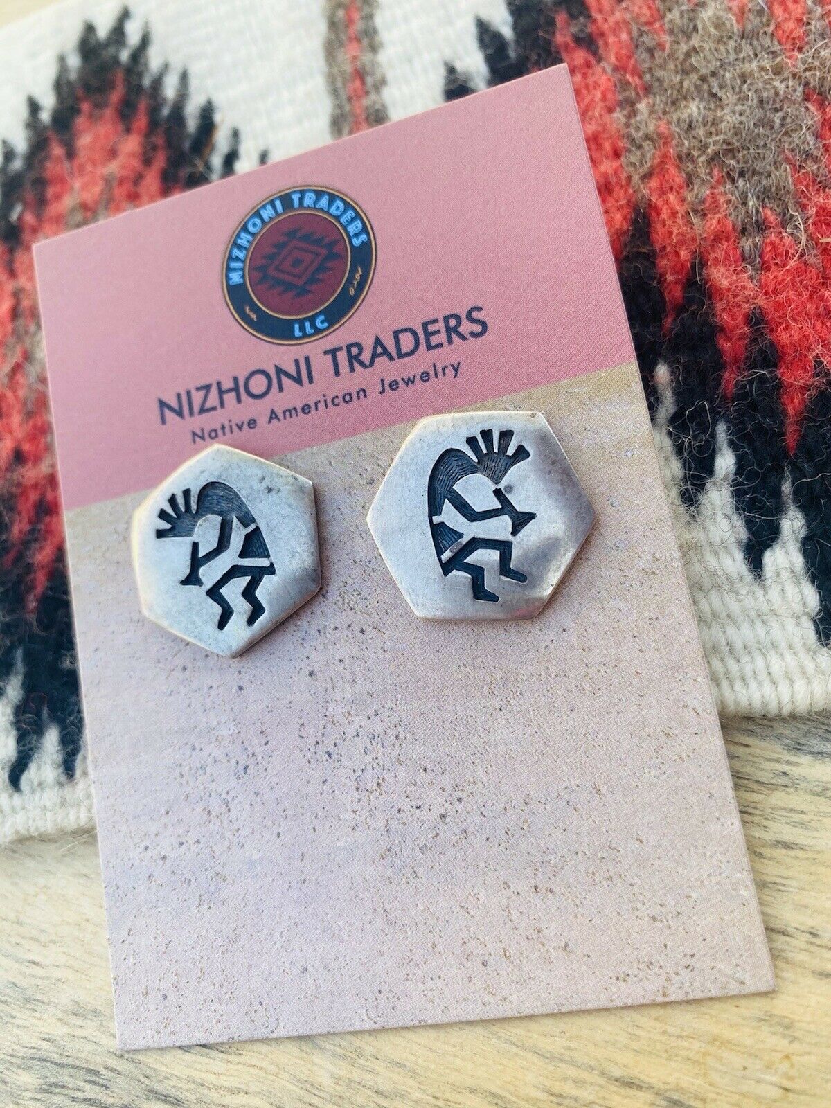 Vintage Hopi Sterling Silver Overlay Kokopelli Stud Earrings