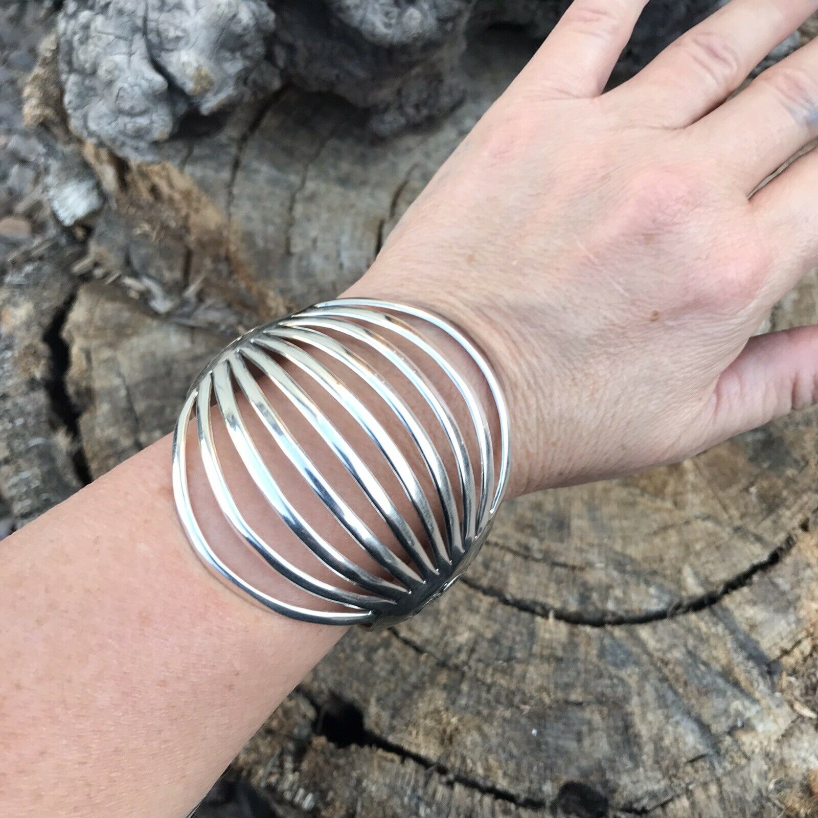 Handcrafted Sterling Silver Hand Stamped Bracelet Cuff Signed GS