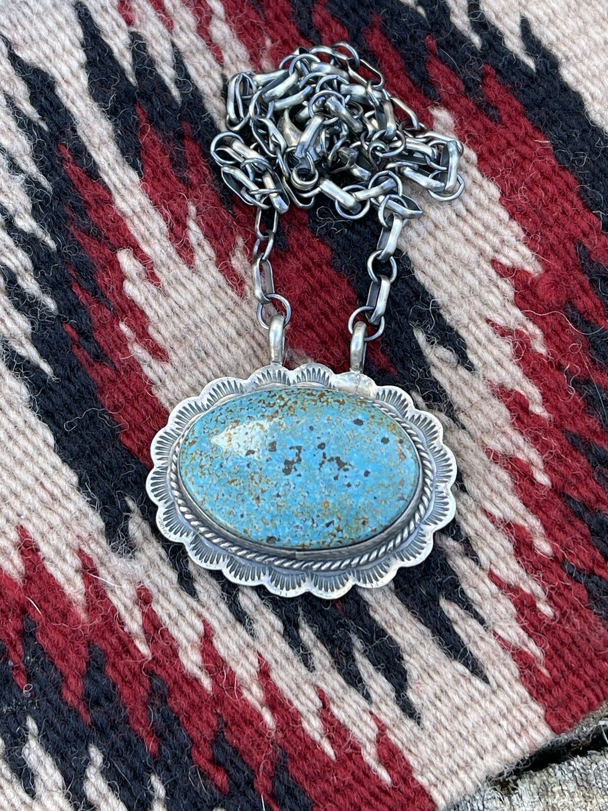 Handcrafted Sterling Silver & Royston Turquoise Stone Southwest Necklace Signed