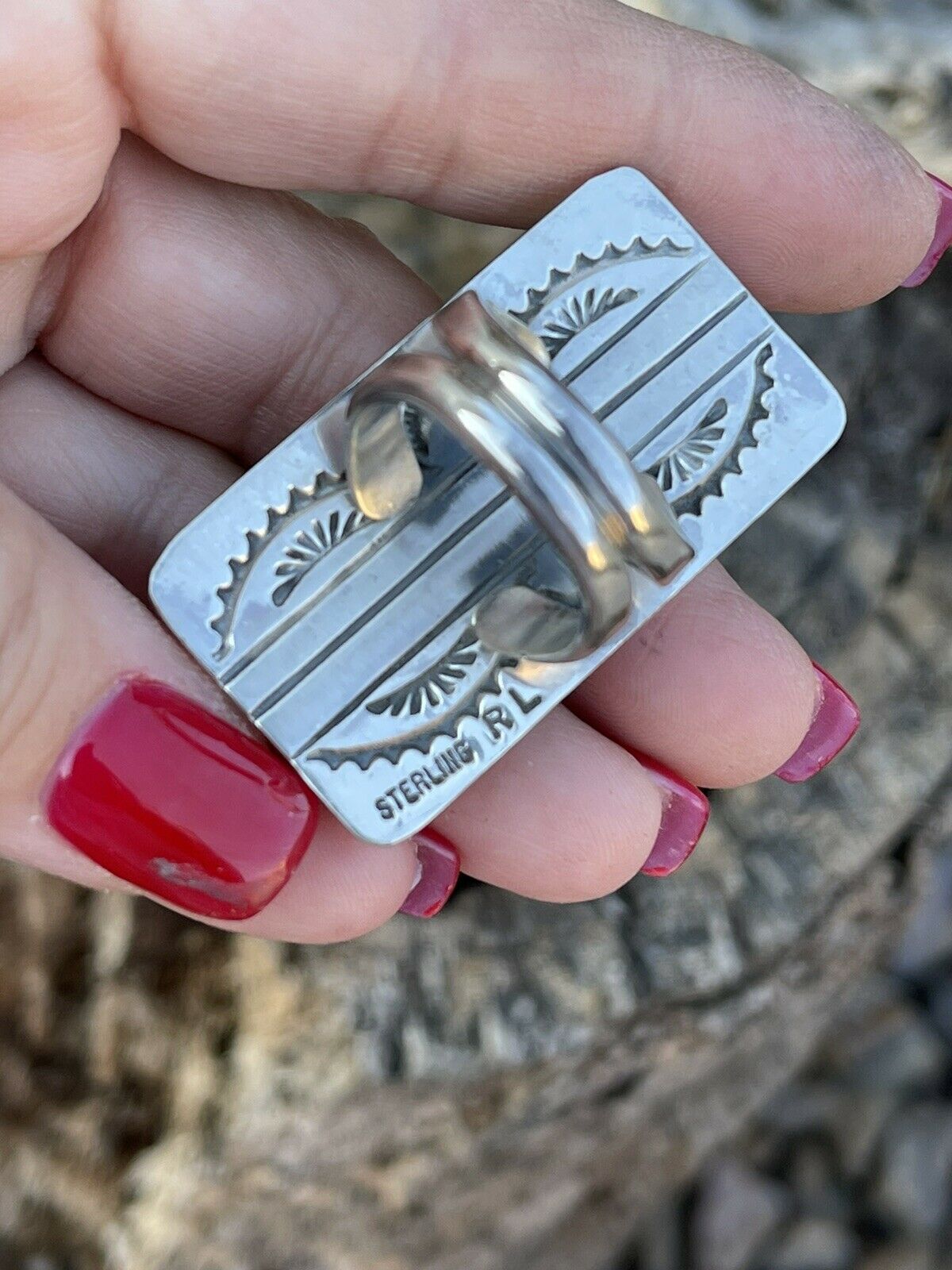 Handcrafted Blue Oval Turquoise & Sterling Silver Ring Sz 8 Signed