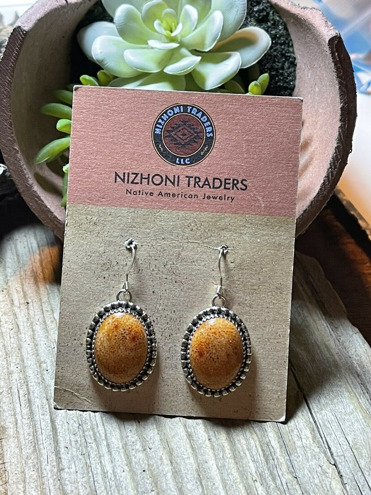 Handcrafted Sterling Silver Apple Coral Oval Dangle Earrings