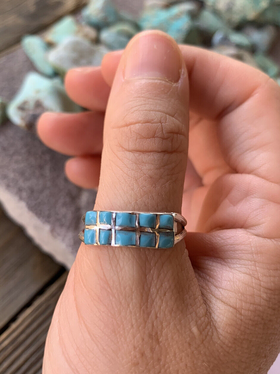 Handcrafted Sterling Silver Double Turquoise 10 Stone Stacker Ring