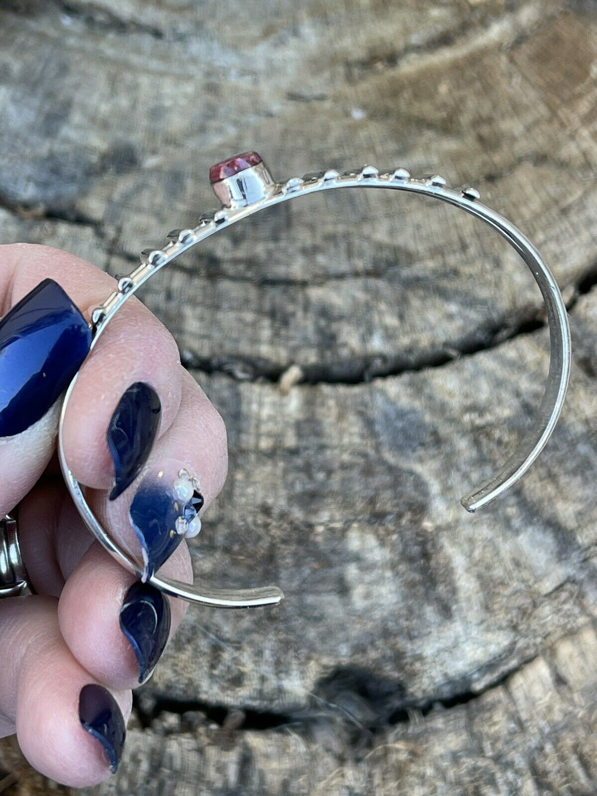 Handcrafted Pink Dream Mohave Sterling Silver Cuff Bracelet Signed