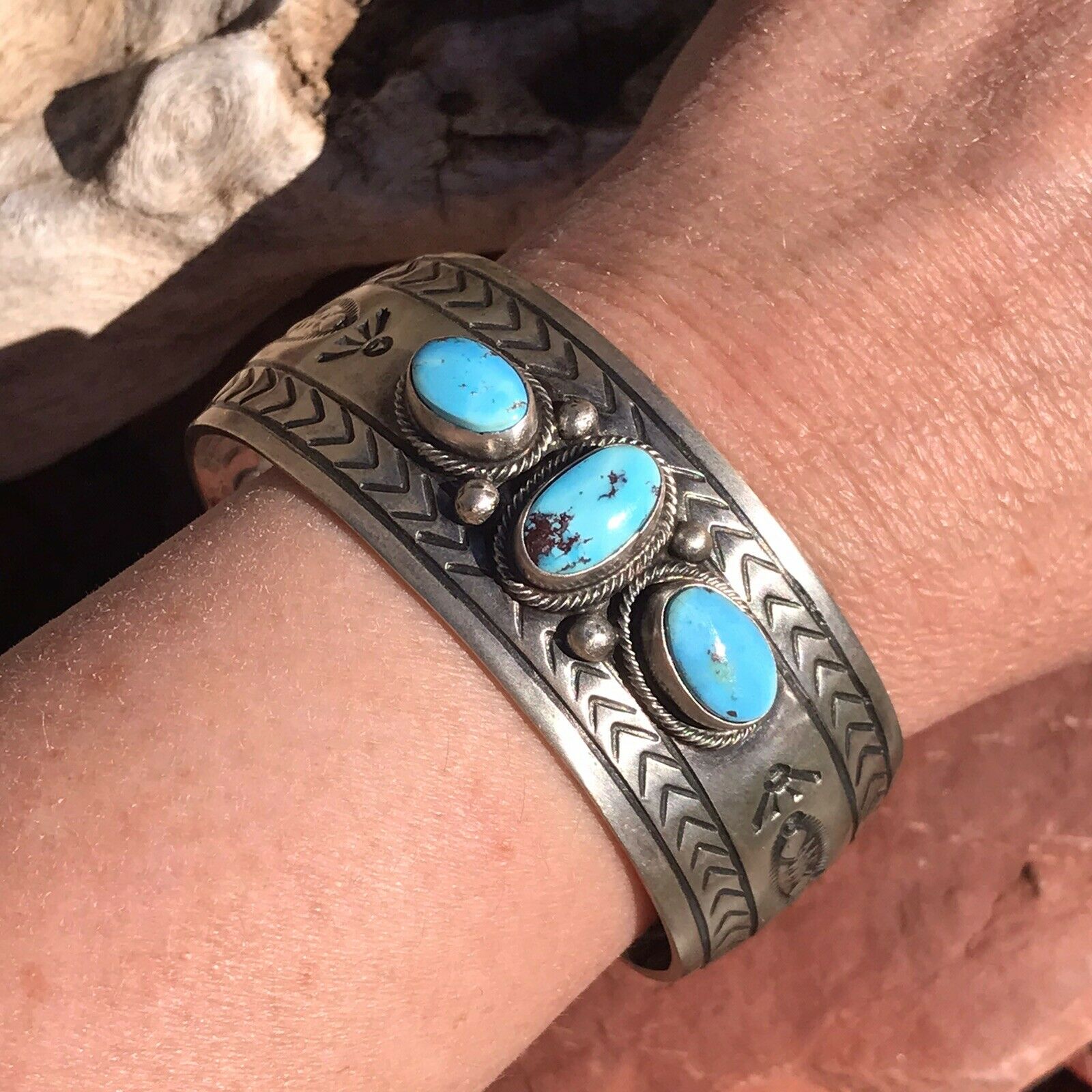 Handcrafted Golden Hill Turquoise & Sterling Silver Cuff /