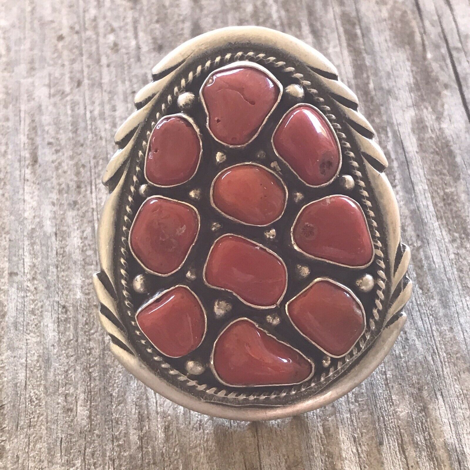 Handcrafted Sterling Silver Natural Red Coral Ring Sz 7