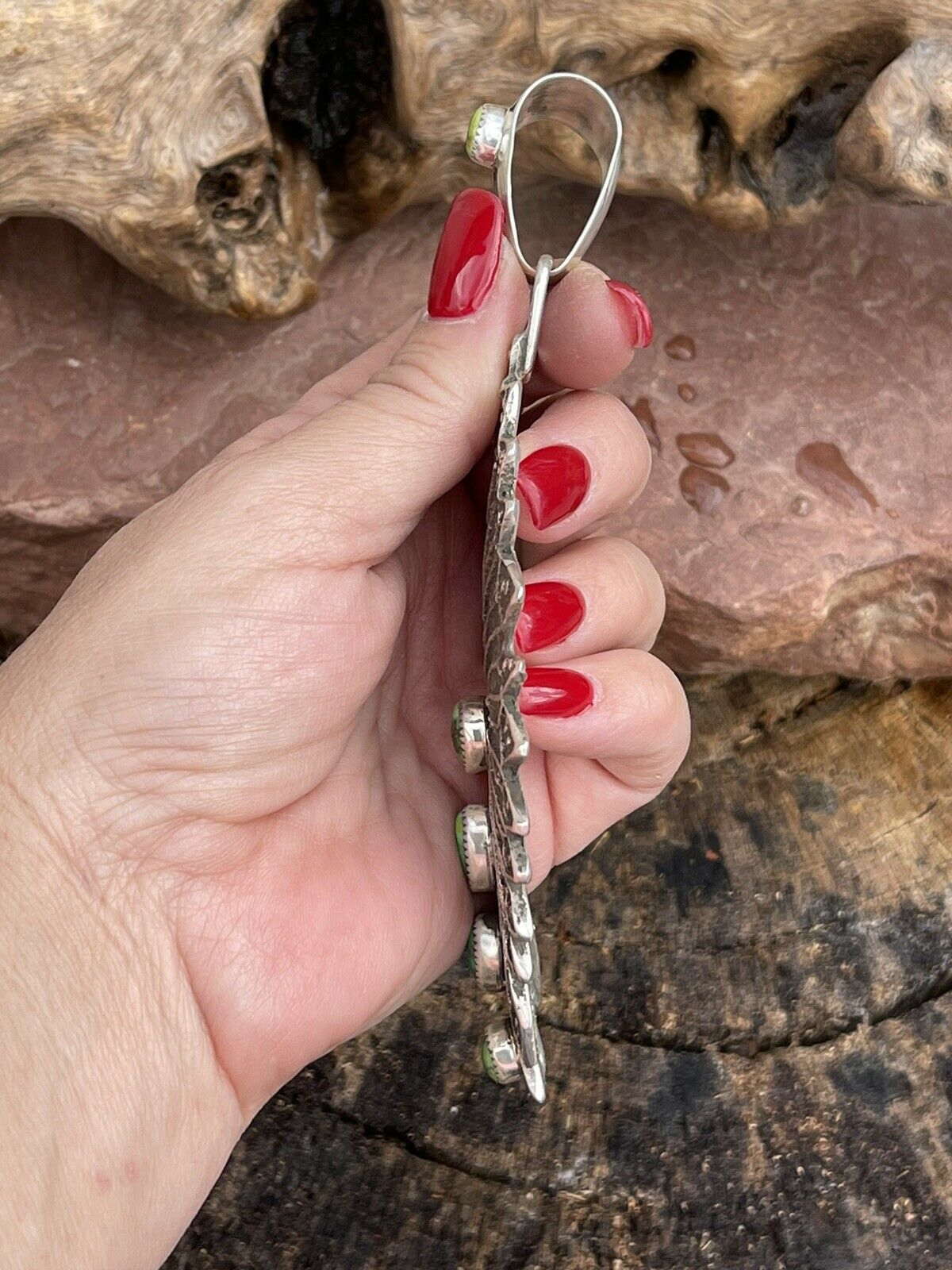 Handcrafted Sterling Silver Sonoran Gold Turquoise 4 Stone Indian Chief Pendant