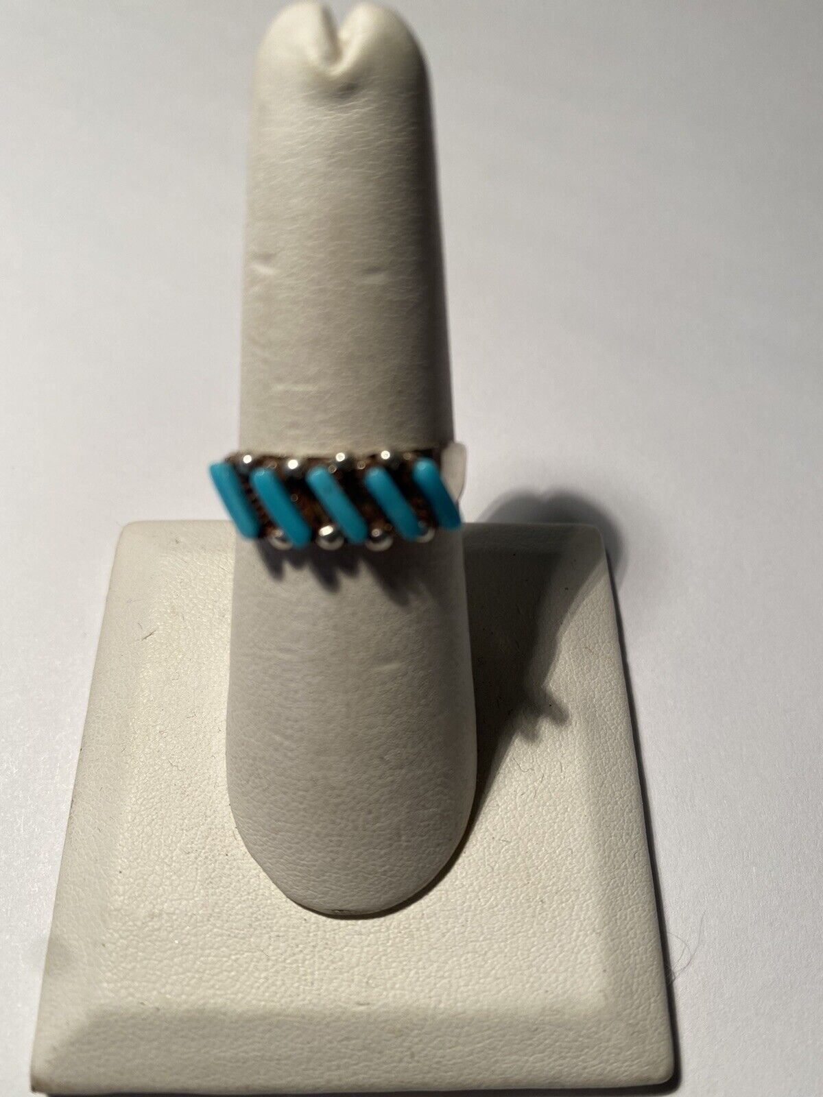 Handcrafted Sterling Silver & Turquoise 5 Stone Needlepoint Ring