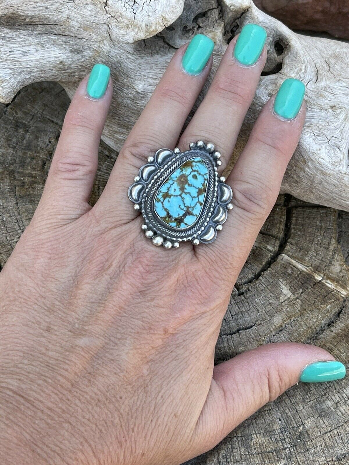 Handcrafted Sonoran Mountain Turquoise & Sterling Silver Statement Ring Size 7