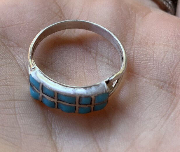 Handcrafted Sterling Silver Double Turquoise 10 Stone Stacker Ring