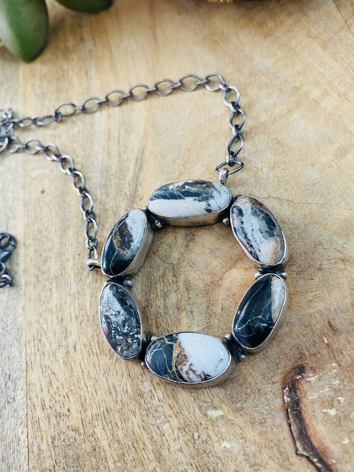 Handcrafted Sterling Silver & White Buffalo Necklace Signed