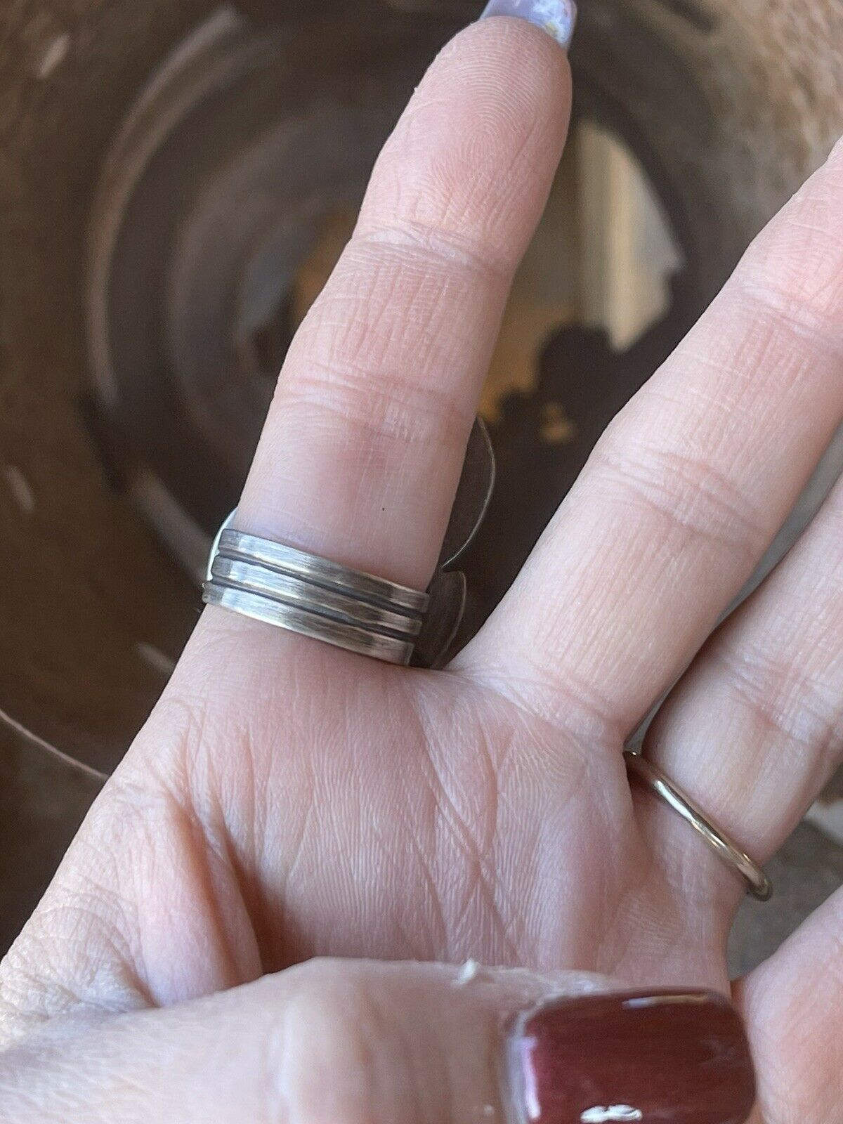 Handcrafted Turquoise & Sterling Silver Navajo Deco Ring Size 7.5