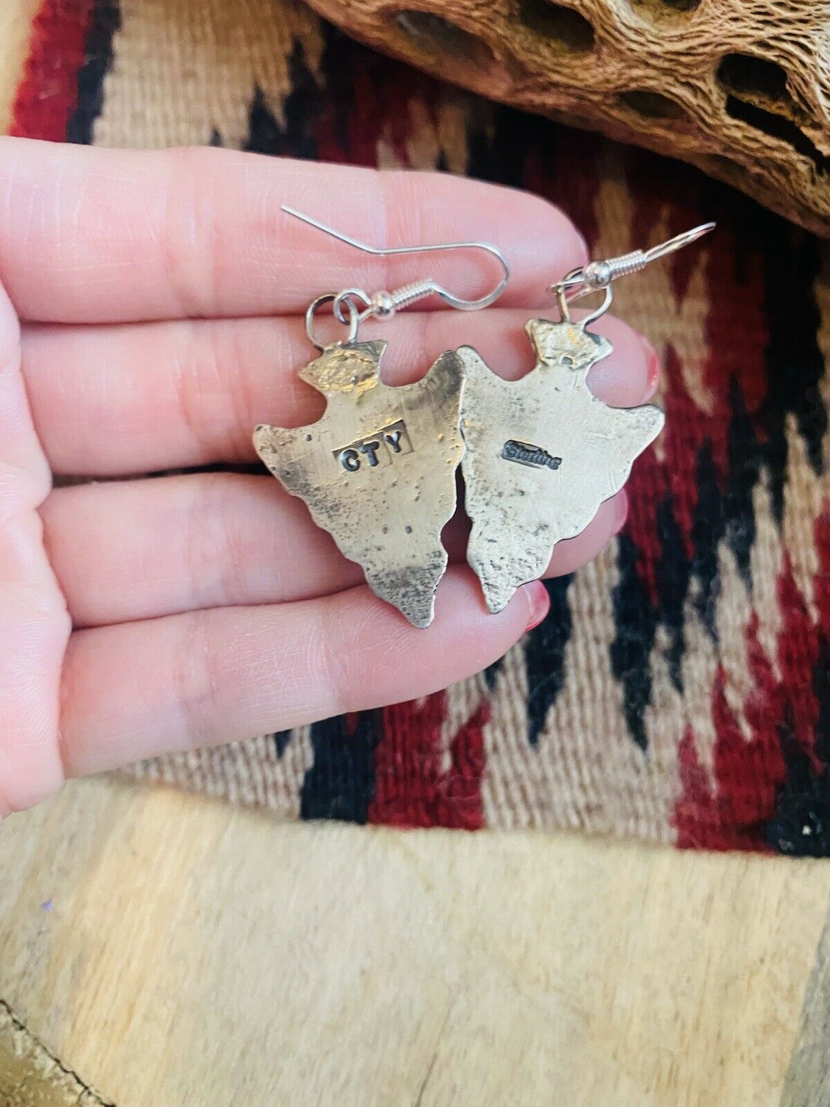 Handcrafted Turquoise & Sterling Silver Arrowhead Dangle Earrings