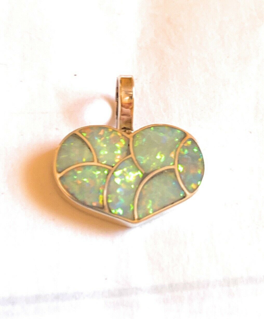 Handcrafted Iridescent White Opal & Sterling Silver Heart Pendant