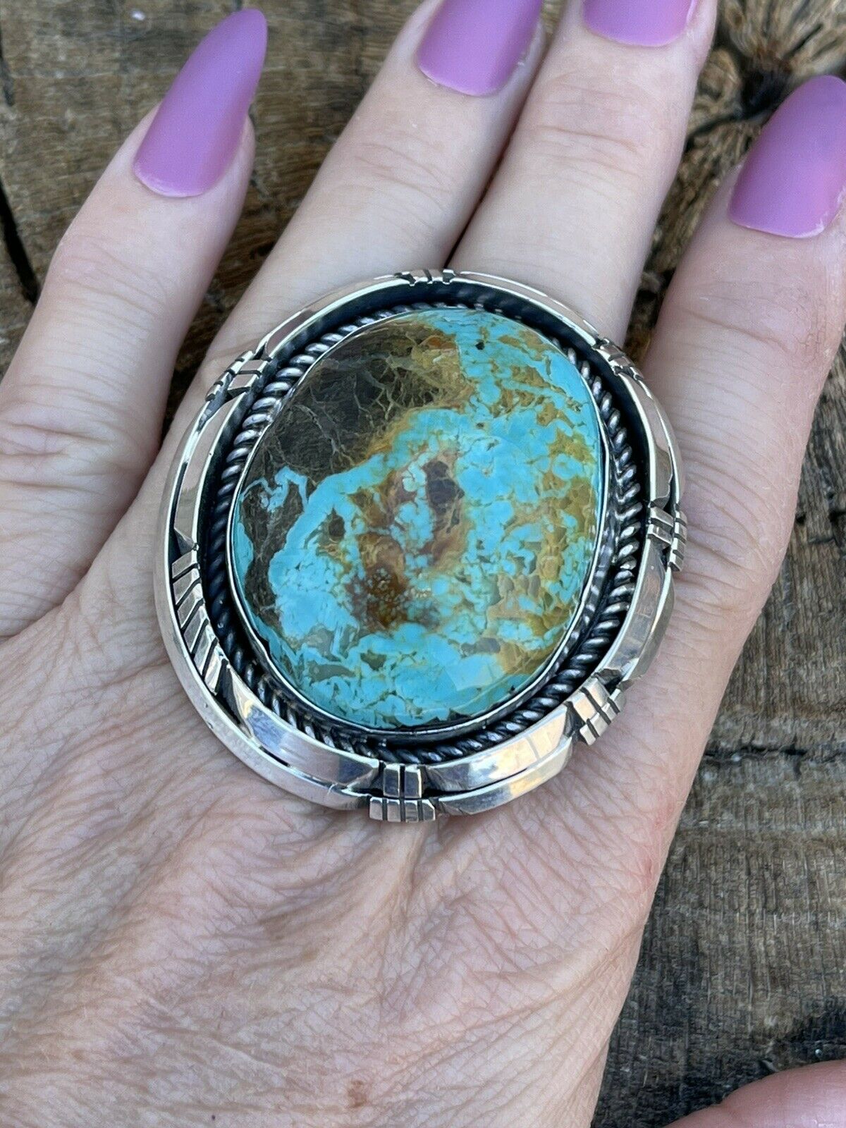 Handcrafted Sterling Silver Turquoise Shadow Box Ring Sz 8.5