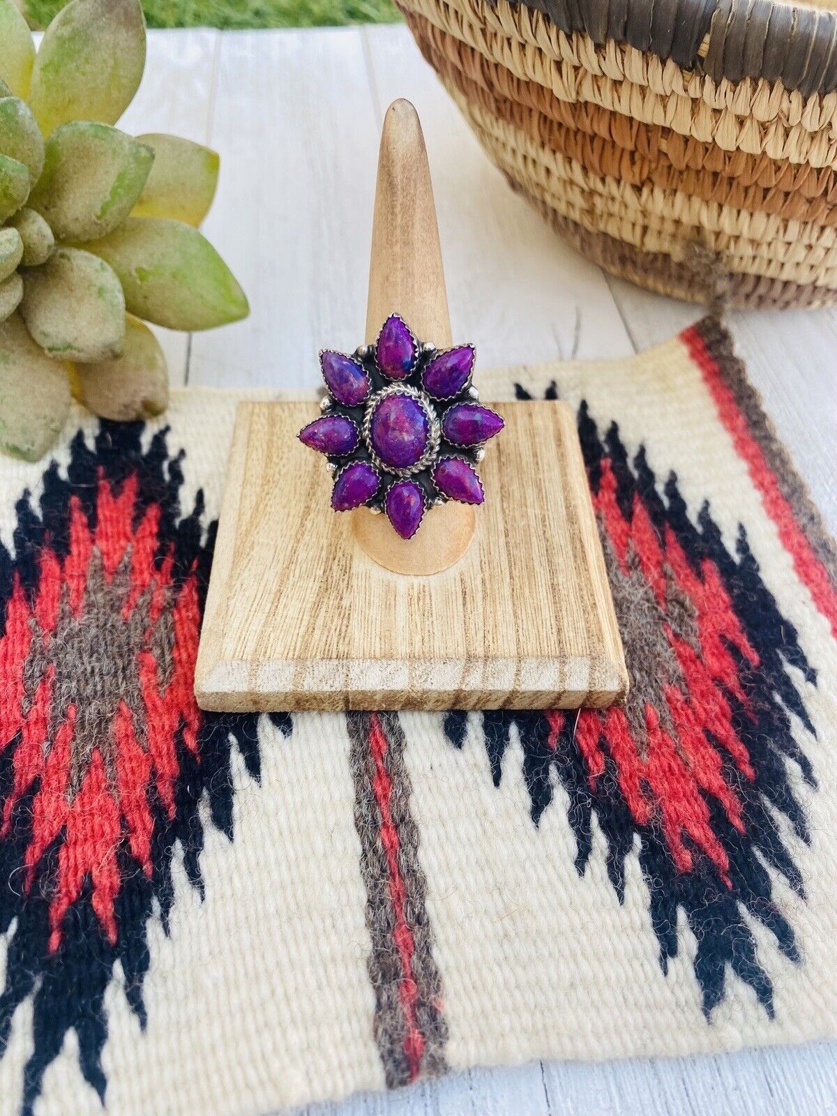 Handcrafted Sterling Silver & Purple Kingman Turquoise Cluster Ring