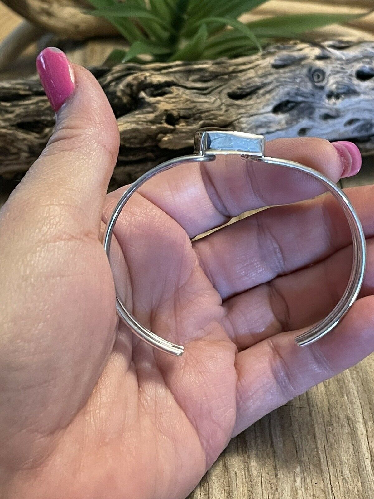 Handcrafted Spiny Sterling Silver Bracelet Loop Cuff Stamped Begay