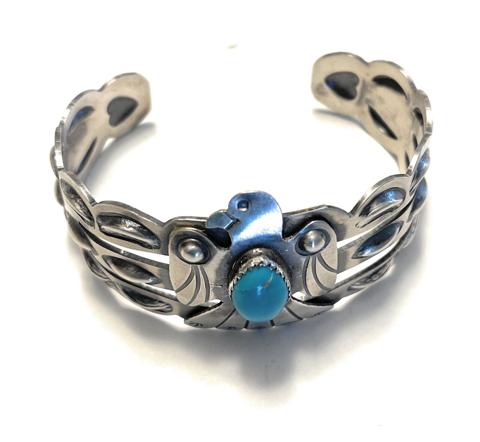 Sterling Silver Handcrafted Stamped Turquoise Thunderbird Cuff