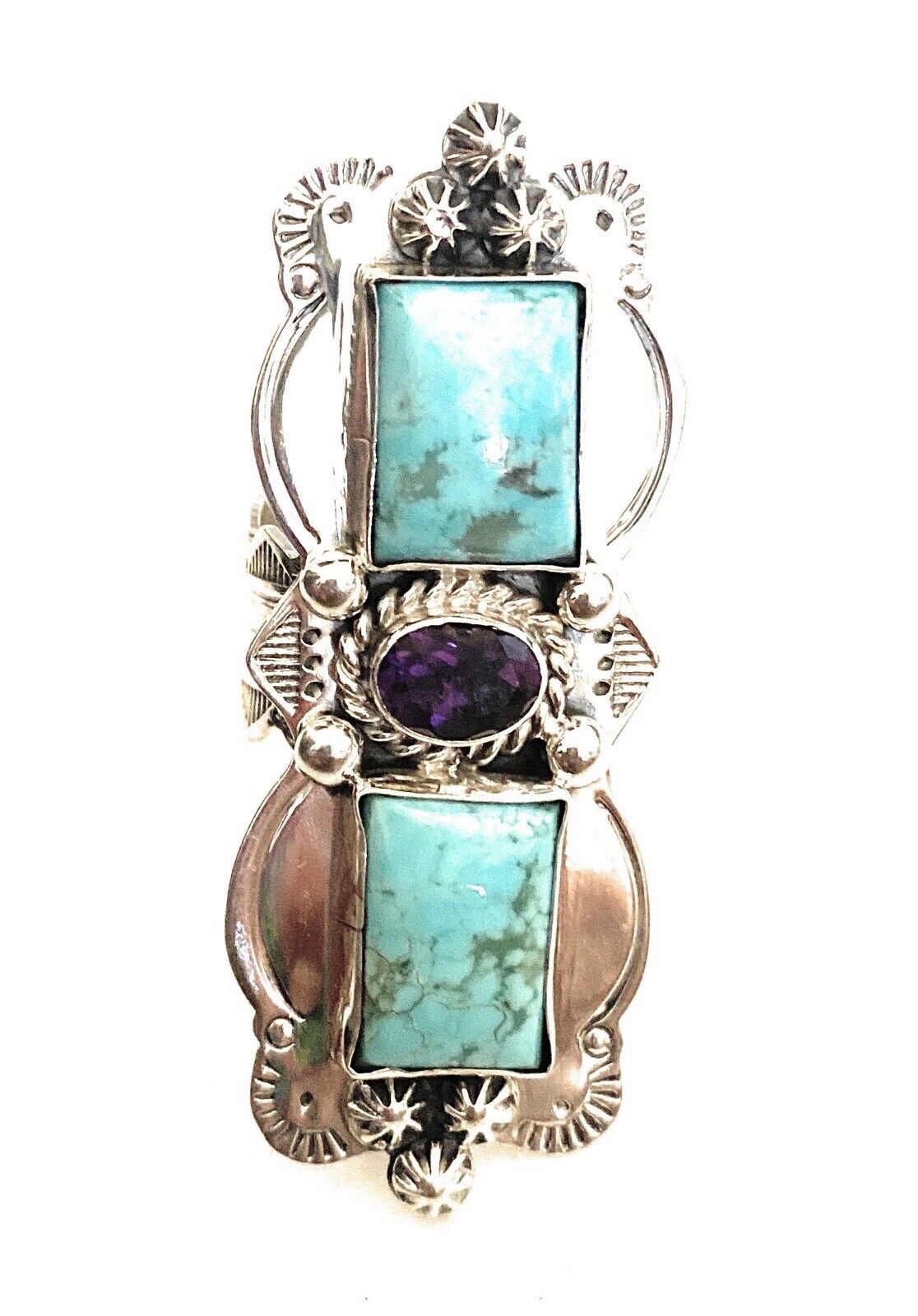 Handcrafted Kingman Turquoise, Amethyst & Sterling Silver Ring