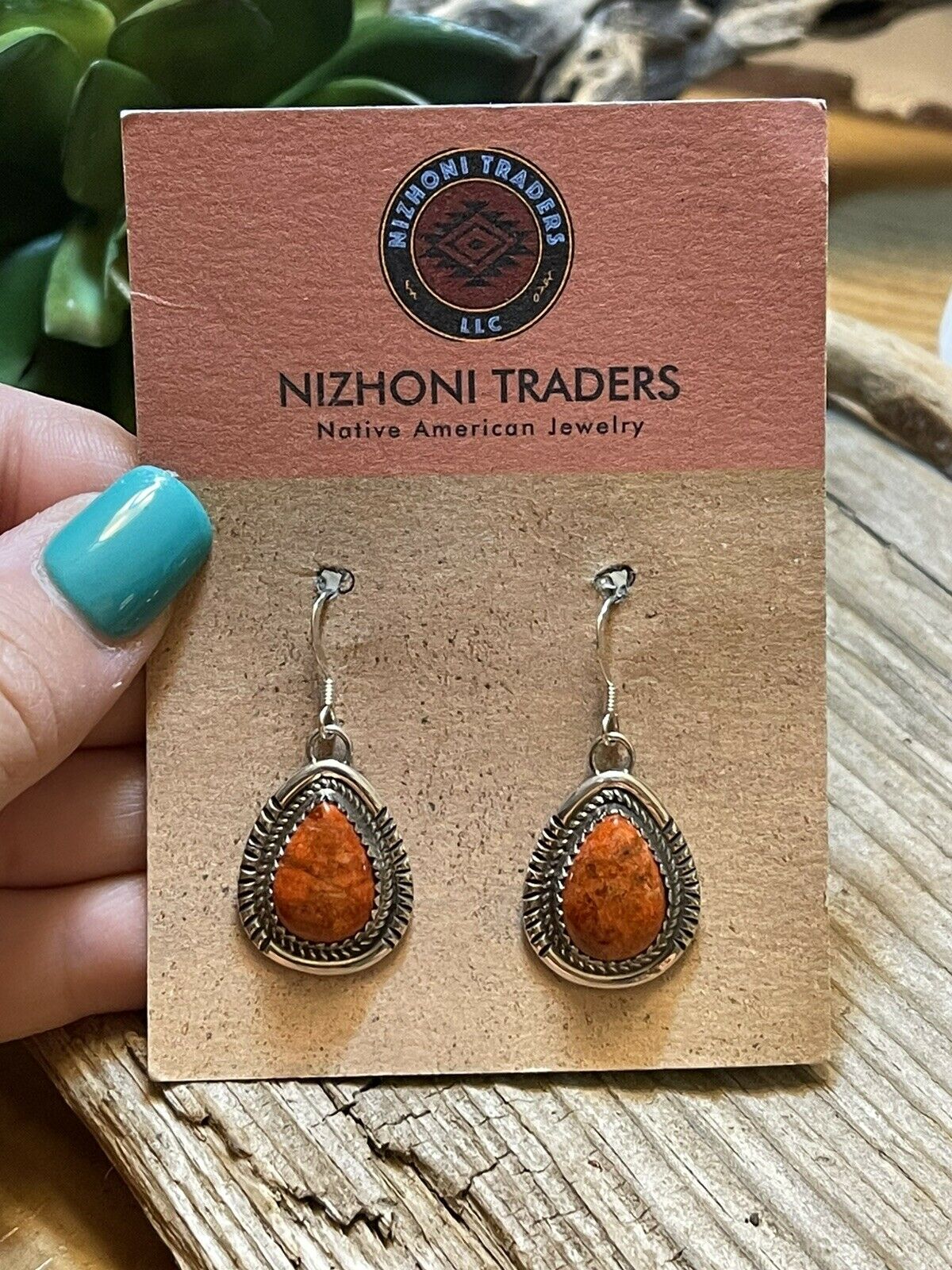 Handcrafted Sterling Silver Southwest Apple Coral Teardrop Earrings Signed G. Boyd