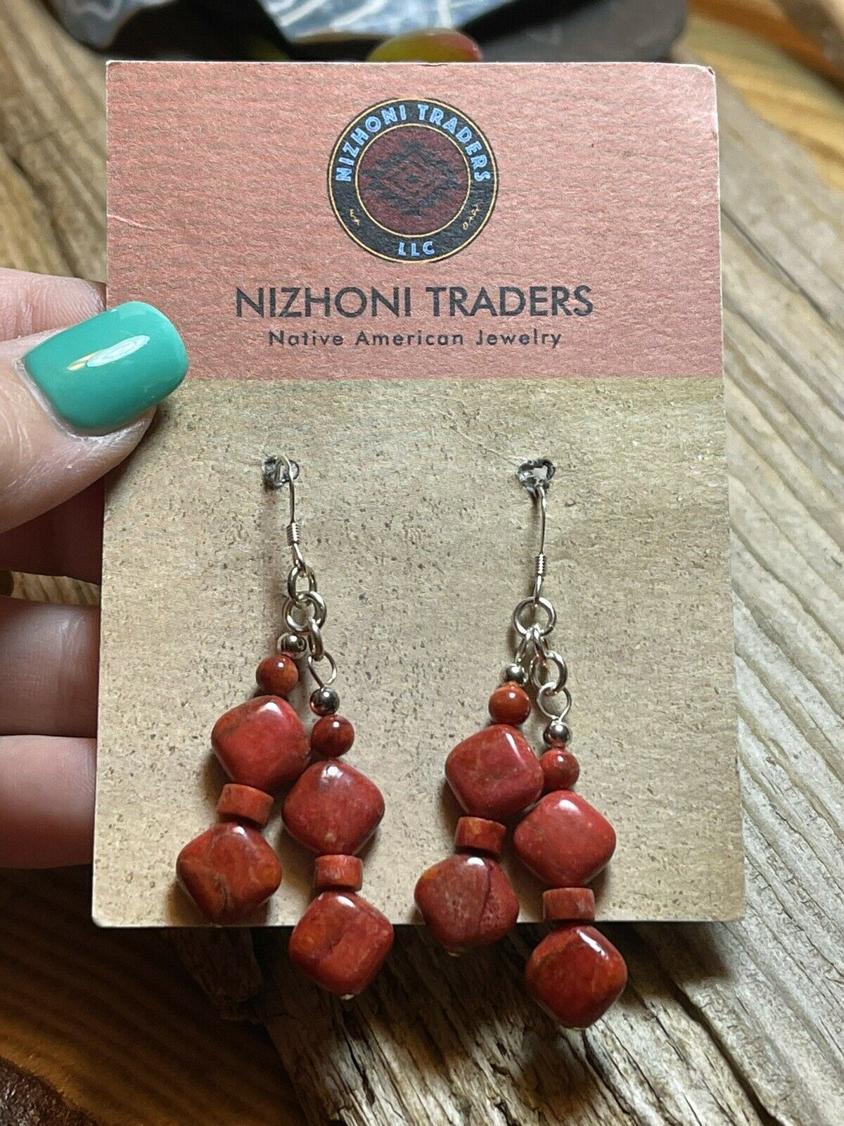 Handcrafted Sterling Silver Apple Coral 2 Strand Beaded Earrings
