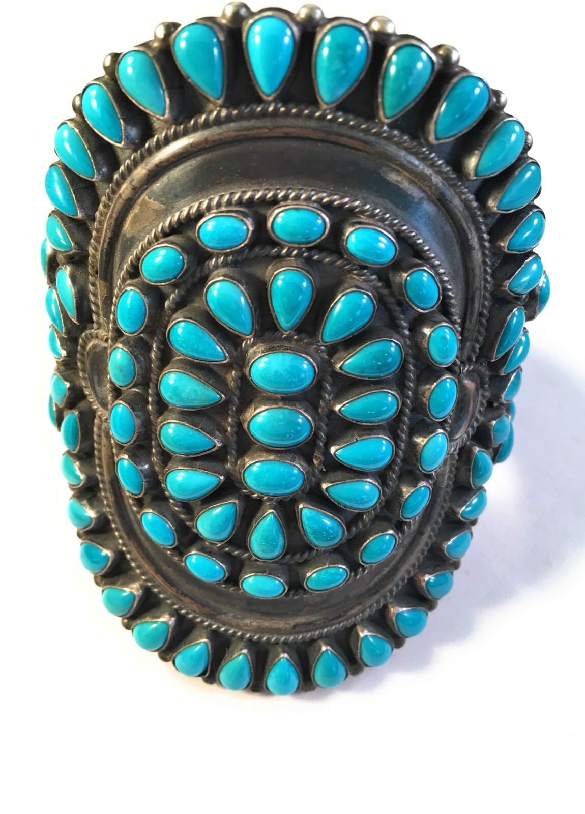 Anthony Skeets Handcrafted Cluster Turquoise & Sterling Silver Cuff Bracelet Signed /