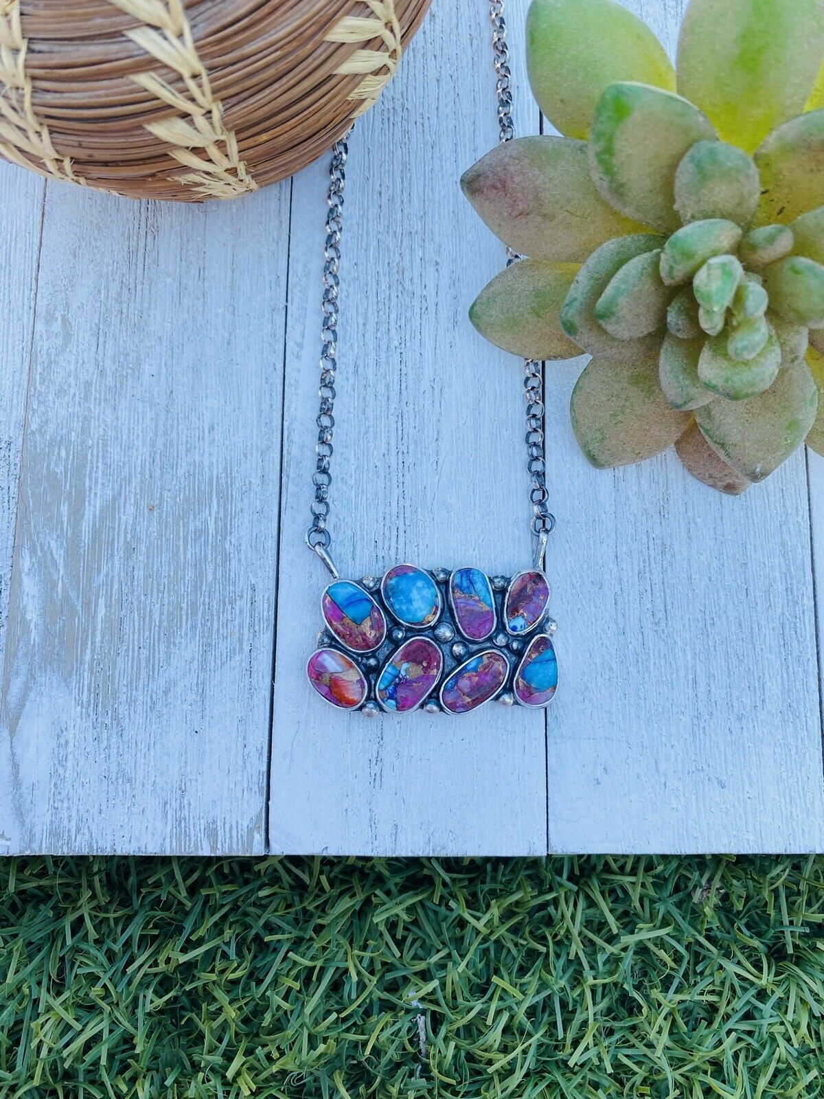 Handcrafted Sterling Silver & Pink Dream Mohave Necklace Signed