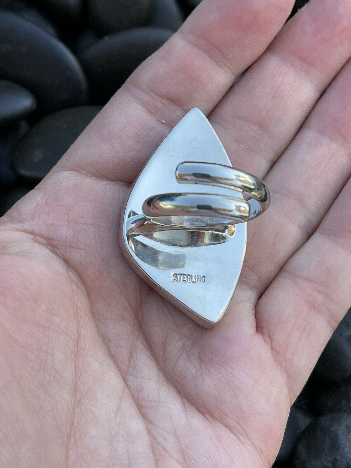 Handcrafted Fossilized Coral & Sterling Silver Adjustable Ring Signed