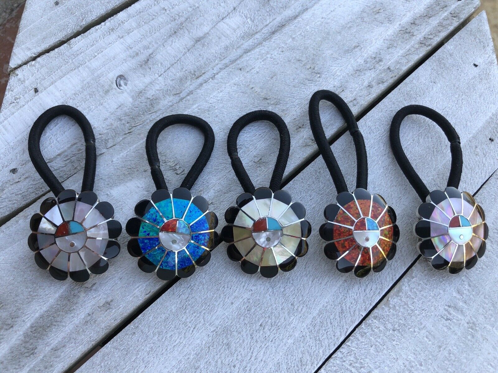 Handcrafted Sterling Silver and Multi Stone Sunface Hair Tie