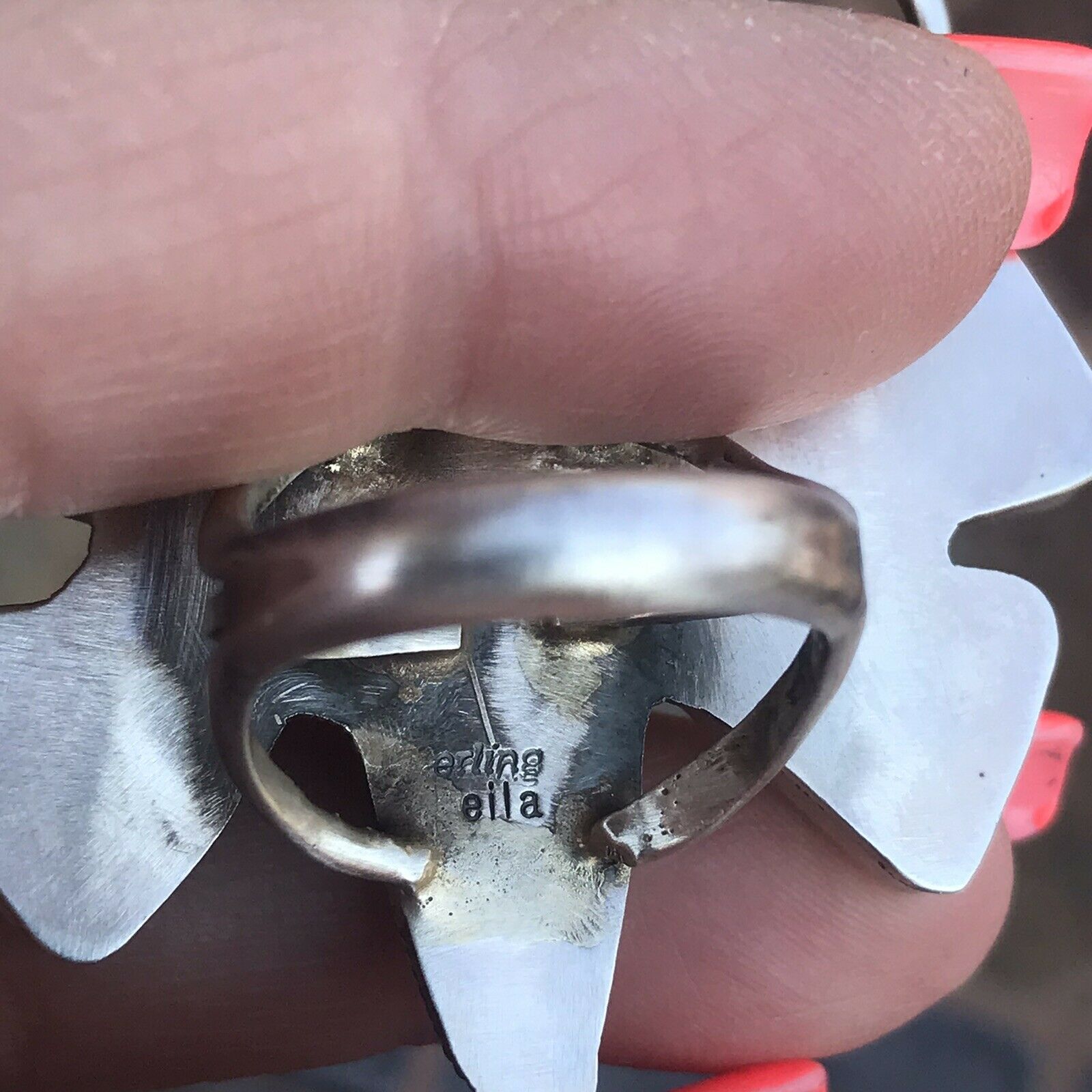 Handcrafted Sterling Silver Purple Spiny Oyster Dragonfly Ring Sz 6.5