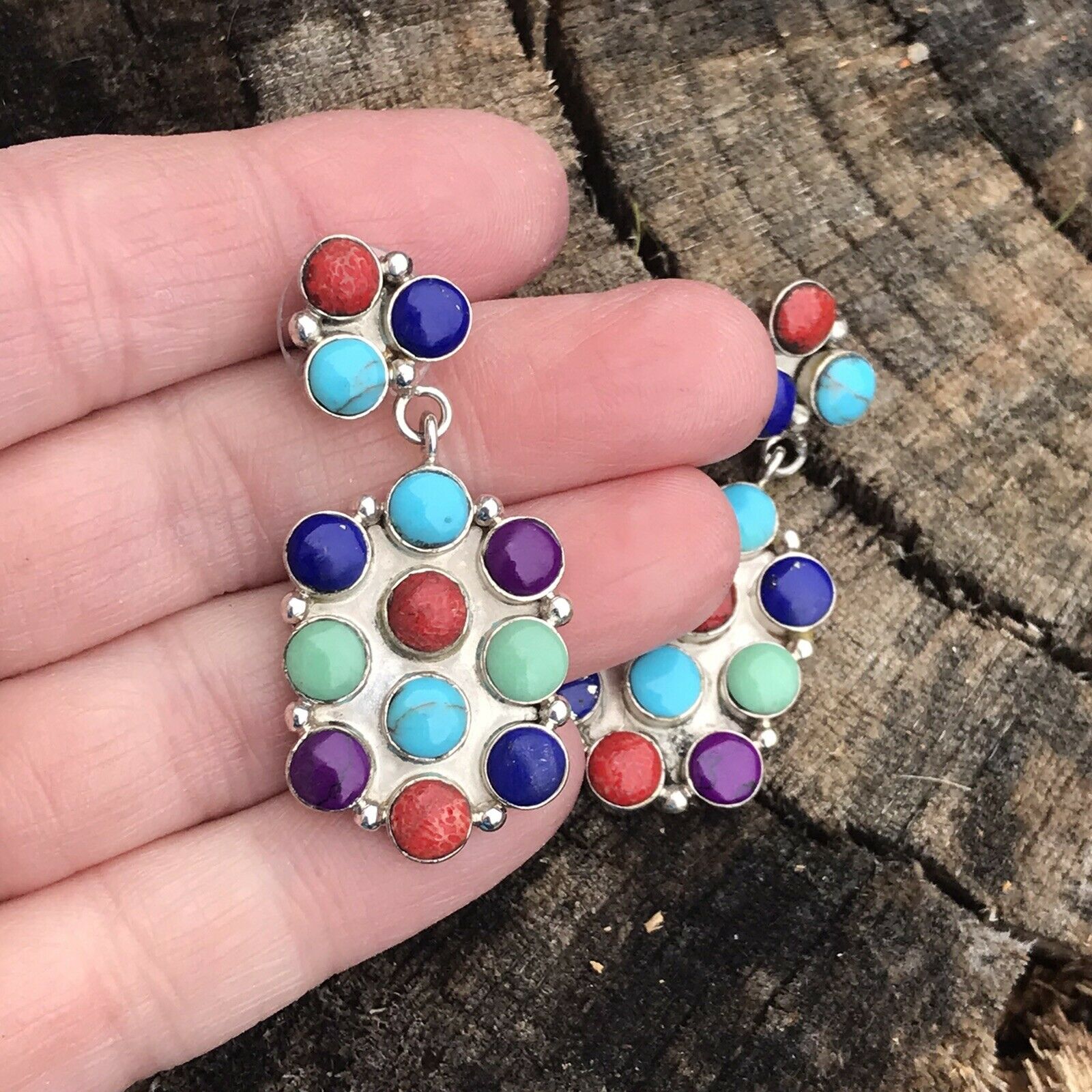 Sterling Silver And Multi Stone Dangle Earrings