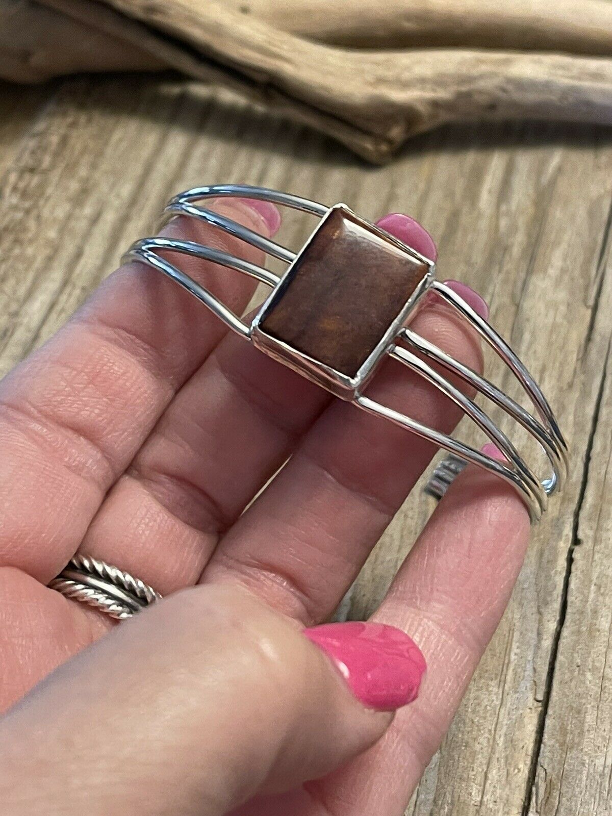 Handcrafted Spiny Sterling Silver Bracelet Loop Cuff Stamped Begay