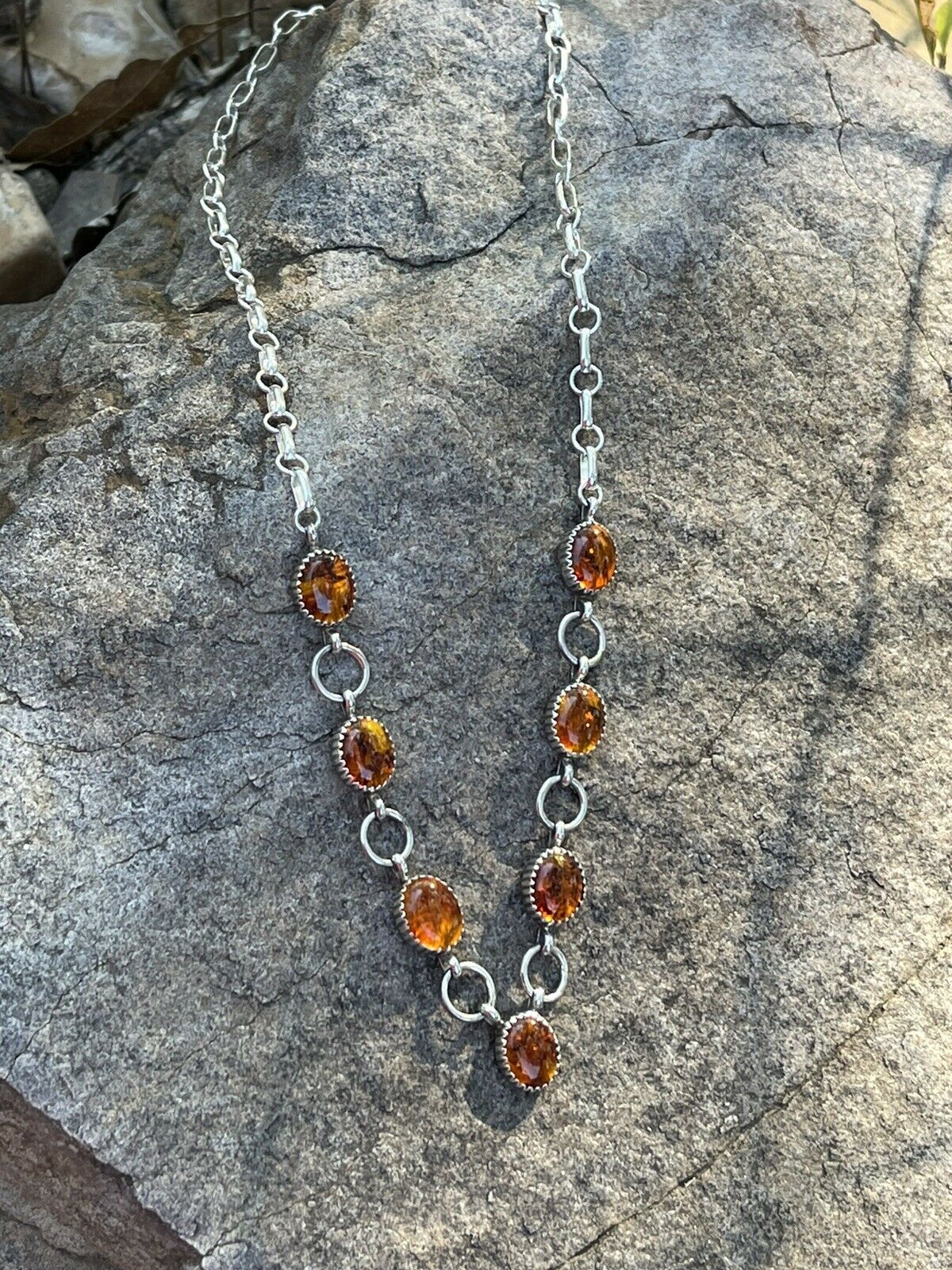 Handcrafted 7 Stone Topaz & Sterling Silver Necklace Signed AJ