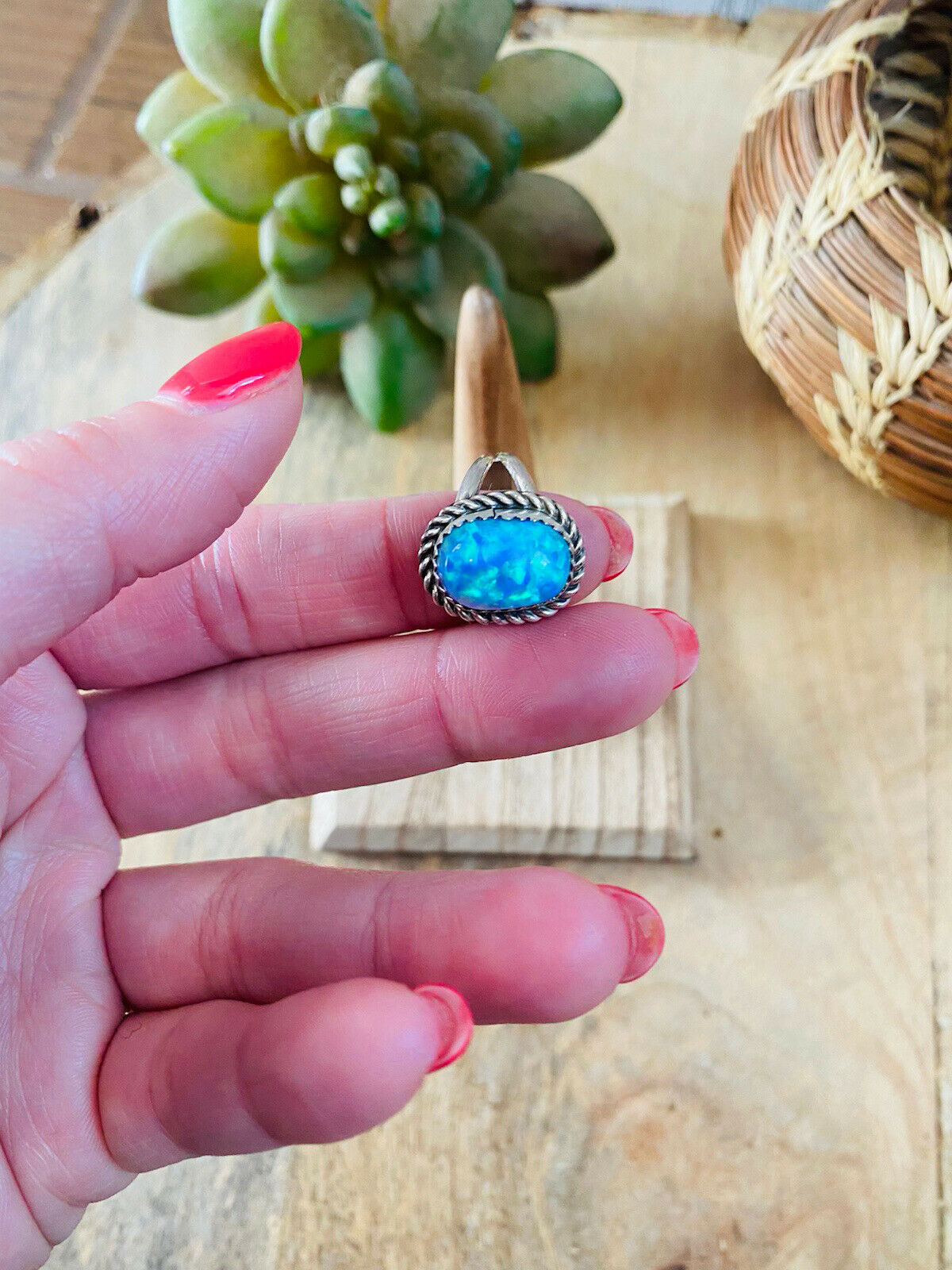 Handcrafted Sterling Silver & Blue Opal Ring