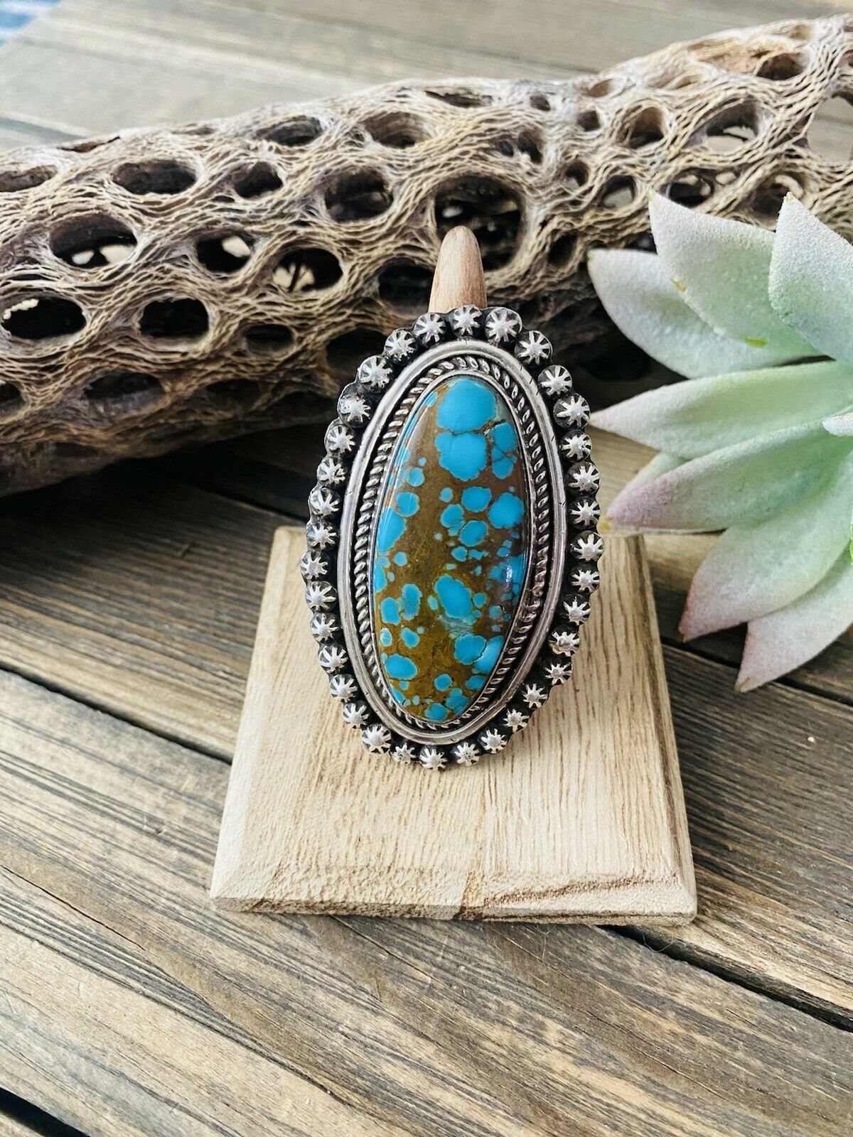 Handcrafted Number 8 Turquoise & Sterling Silver Ring Size 6 Signed