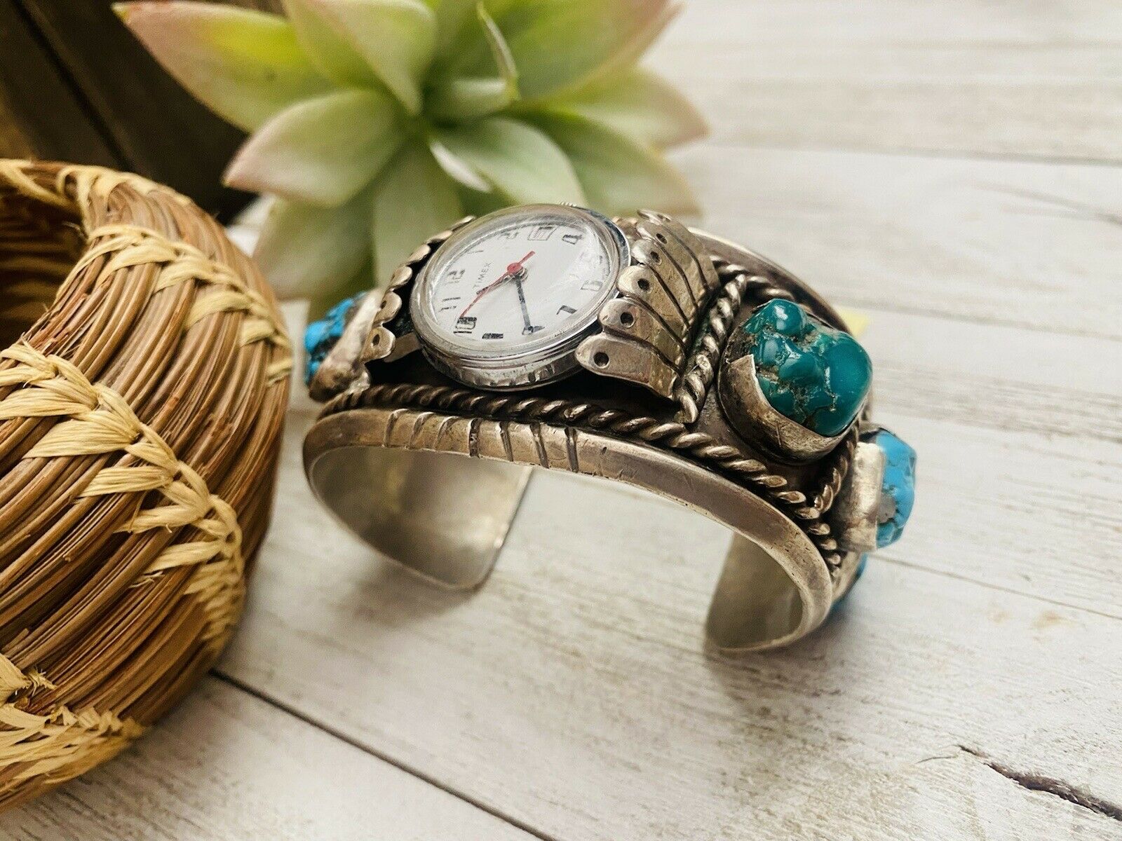 Handcrafted Old Pawn Vintage Kingman Turquoise & Sterling Silver Watch Cuff