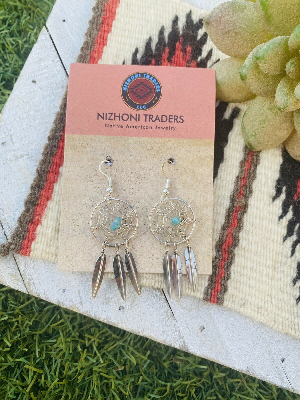 Handcrafted Sterling Silver & Dream Catcher Feather Dangle Earrings
