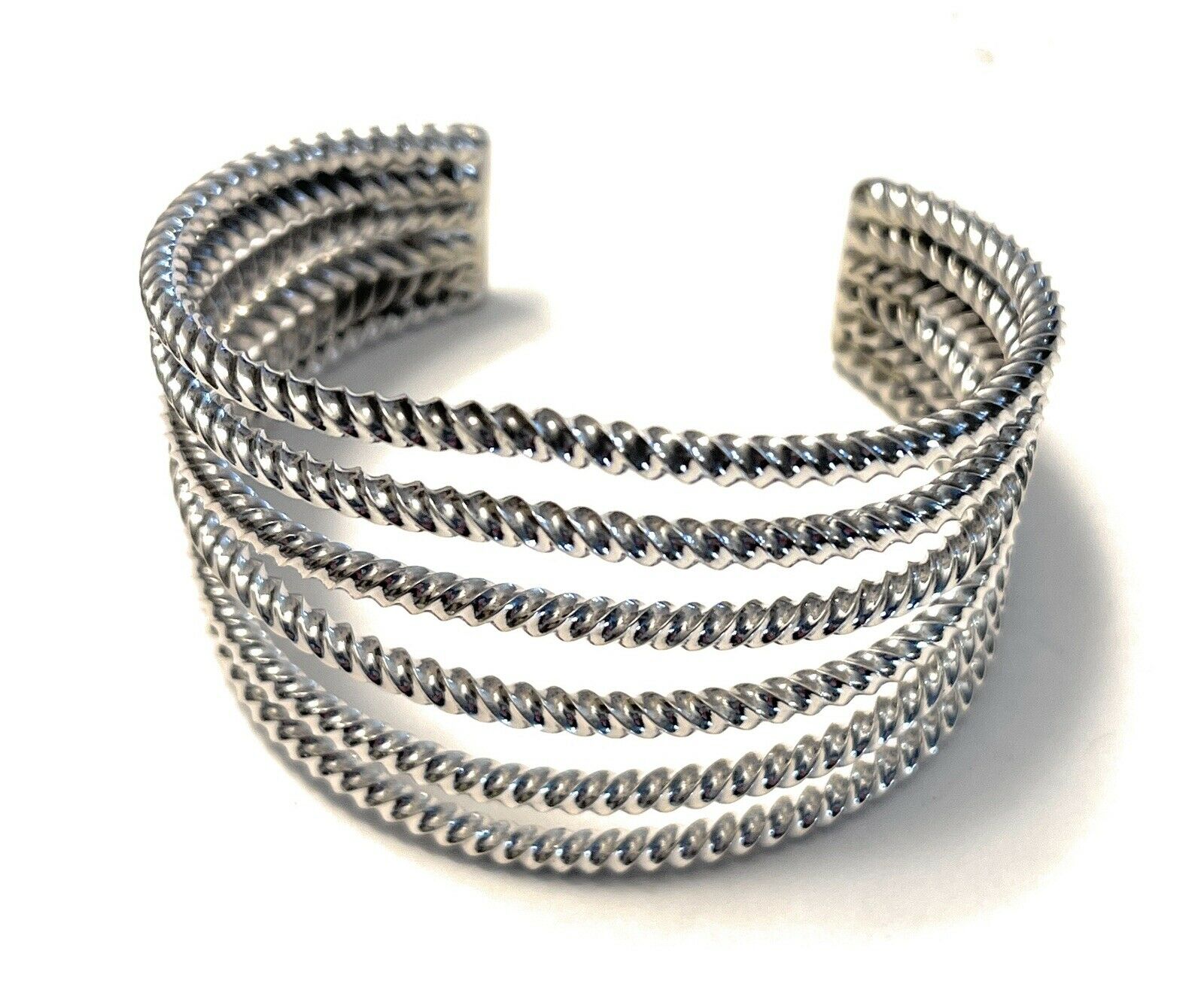 Handcrafted Rope Style 6 Line Sterling Silver Bracelet Cuff