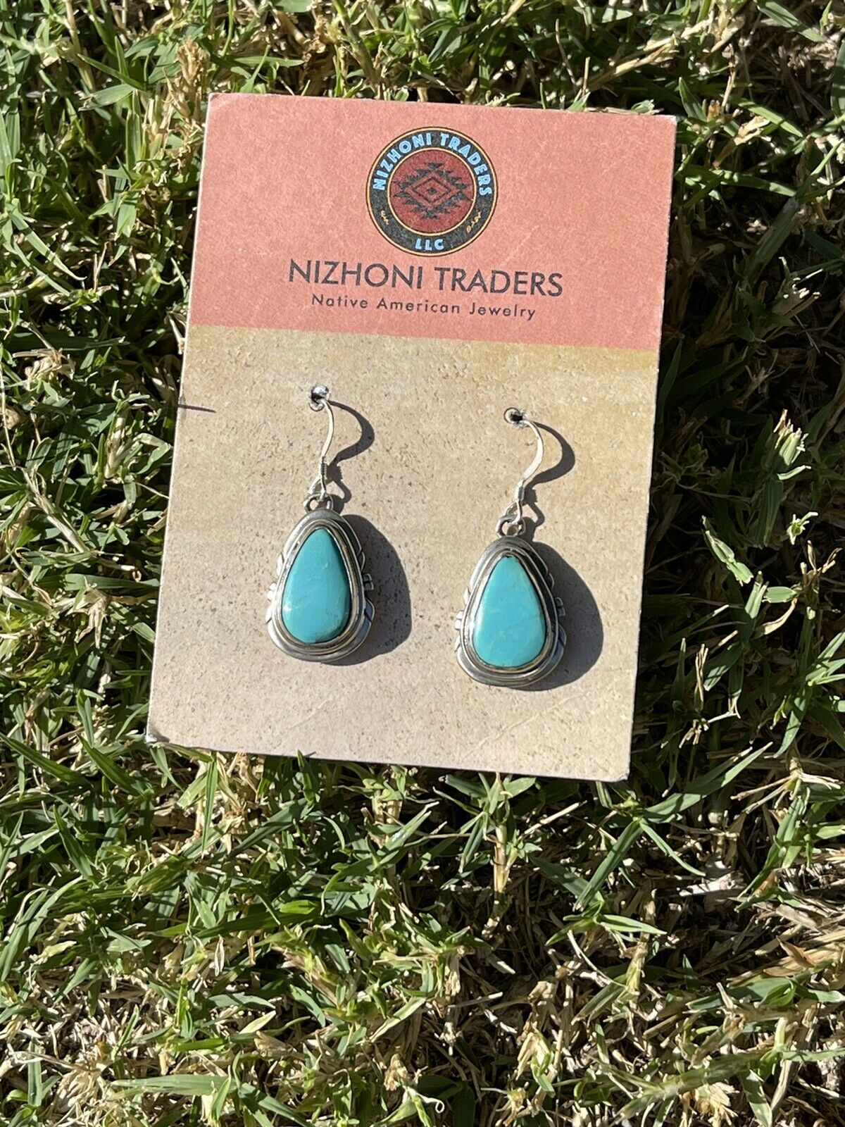 Handcrafted Sterling & Turquoise Teardrop Dangle Post Earrings Signed P. A Smith