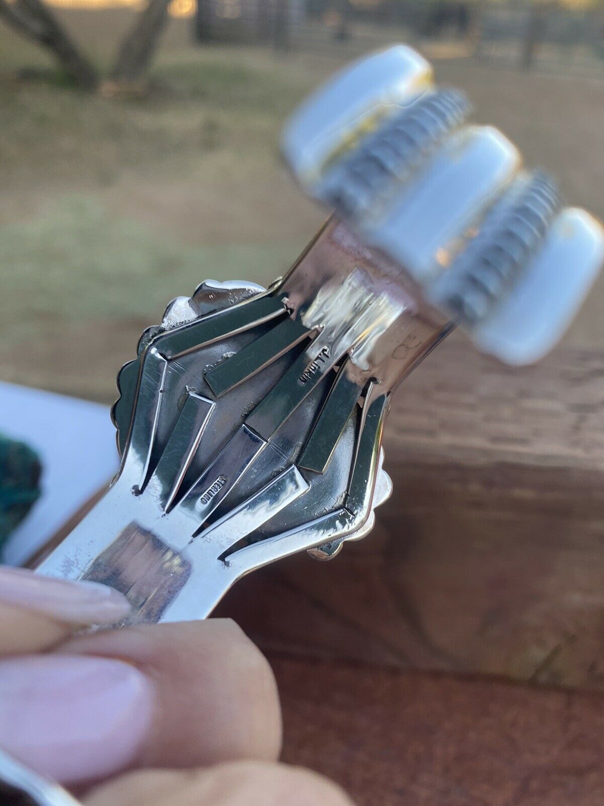 Handcrafted New Lander Turquoise & Sterling Silver Bracelet Cuff Signed