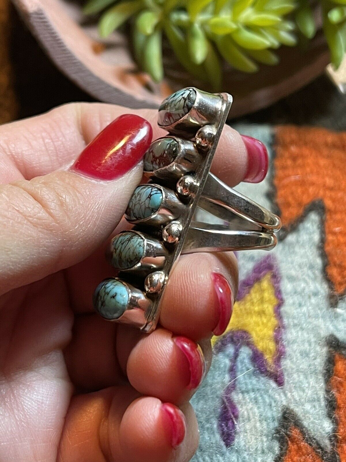 Handcrafted Blue Oval Turquoise & Sterling Silver Ring Sz 7 Signed