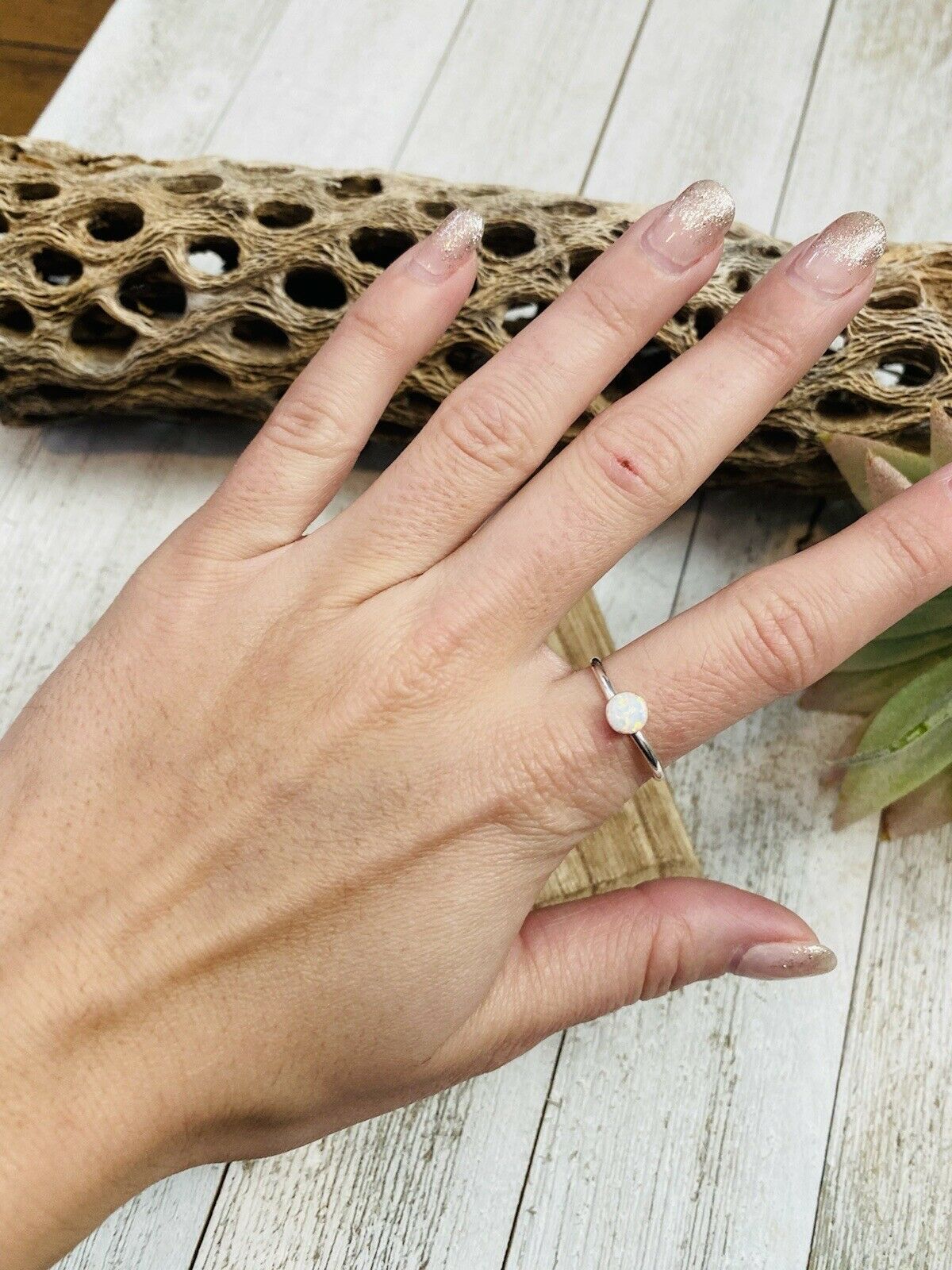 Handcrafted Sterling Silver & White Opal Ring